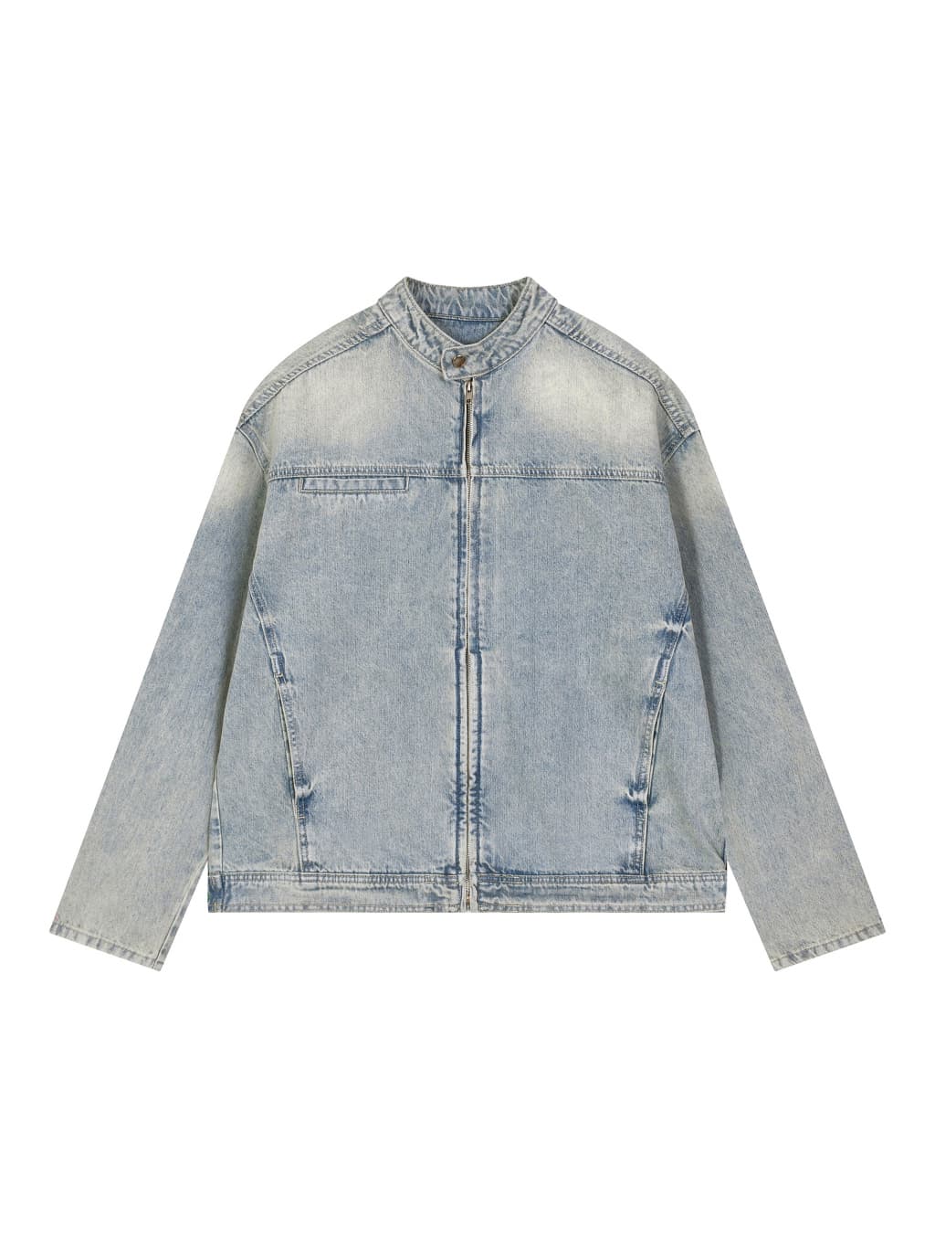 Vintage-wash zip denim jacket