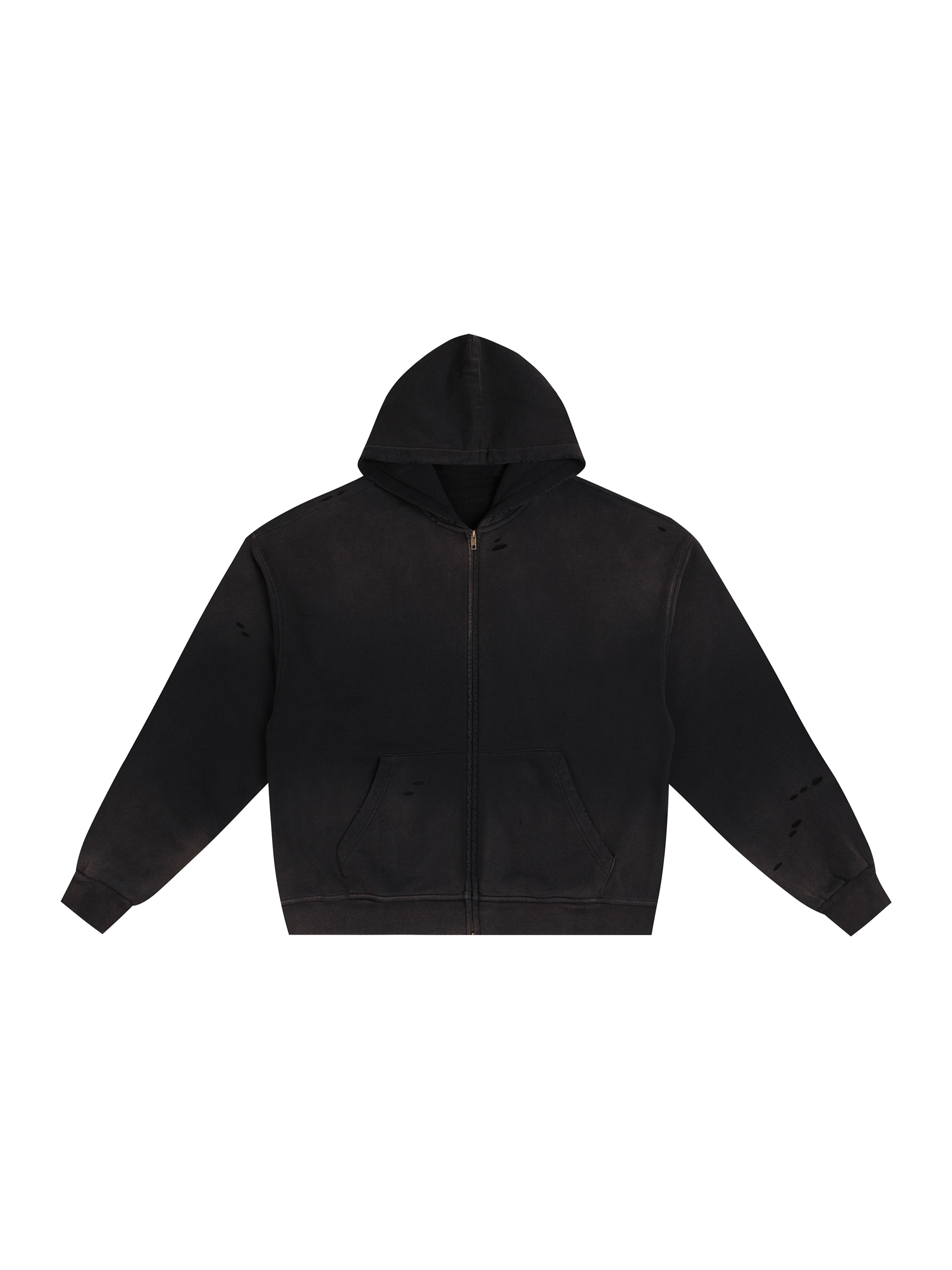 Hand-Frayed Sunfade Zip Hoodie — Black