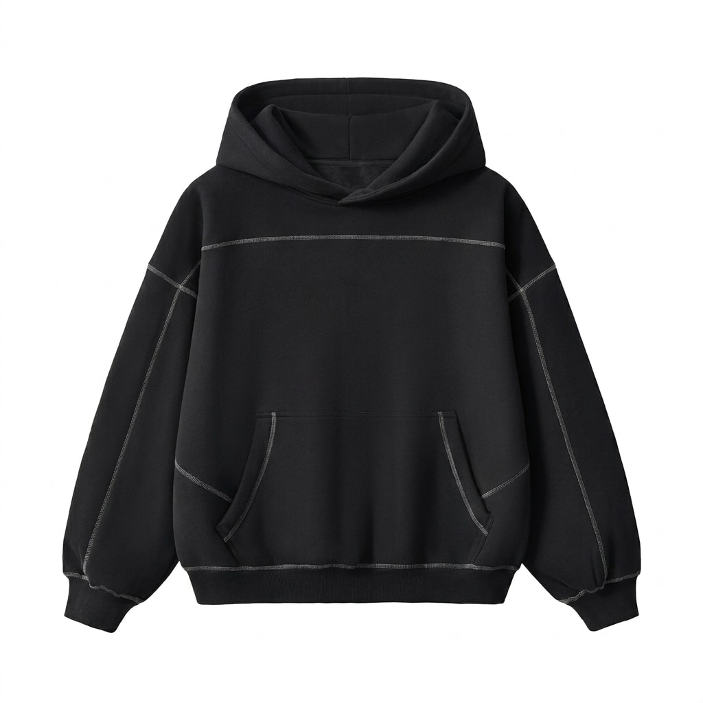 Contrast-Stitched Boxy Fleece Hoodie — hero product shot
