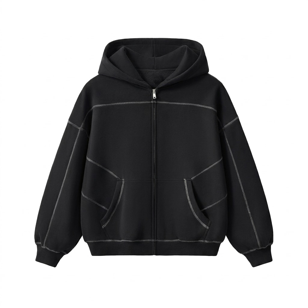 Contrast-Stitched Boxy Zip Hoodie — hero product shot