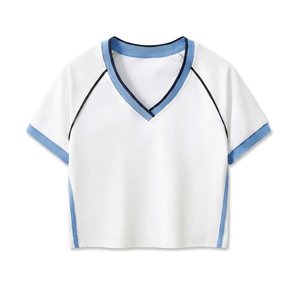 Contrast Trim V-Neck Crop T-Shirt — hero product shot