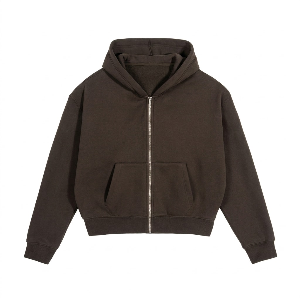 Cropped Fleece Zip-Up Hoodie — hero product shot