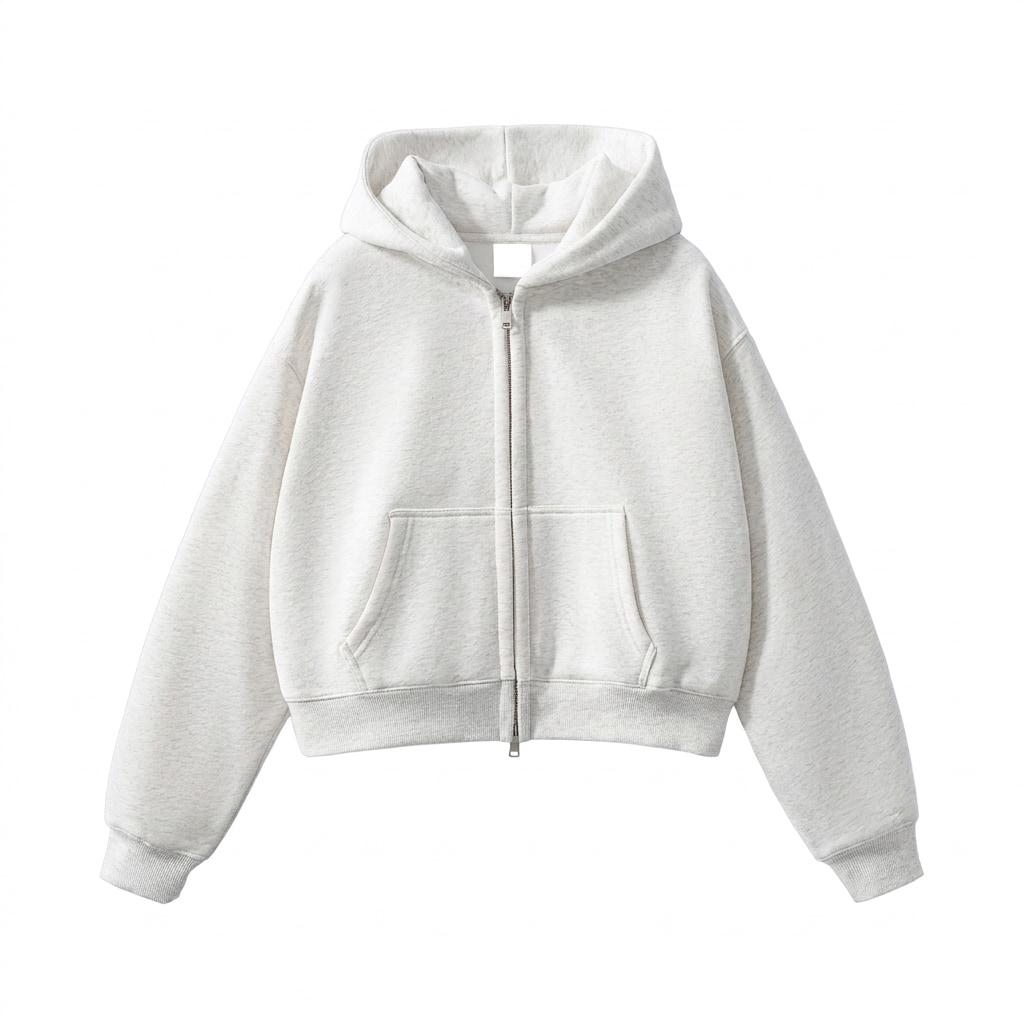Fleeced Zip-Up Cropped Hoodie — hero product shot