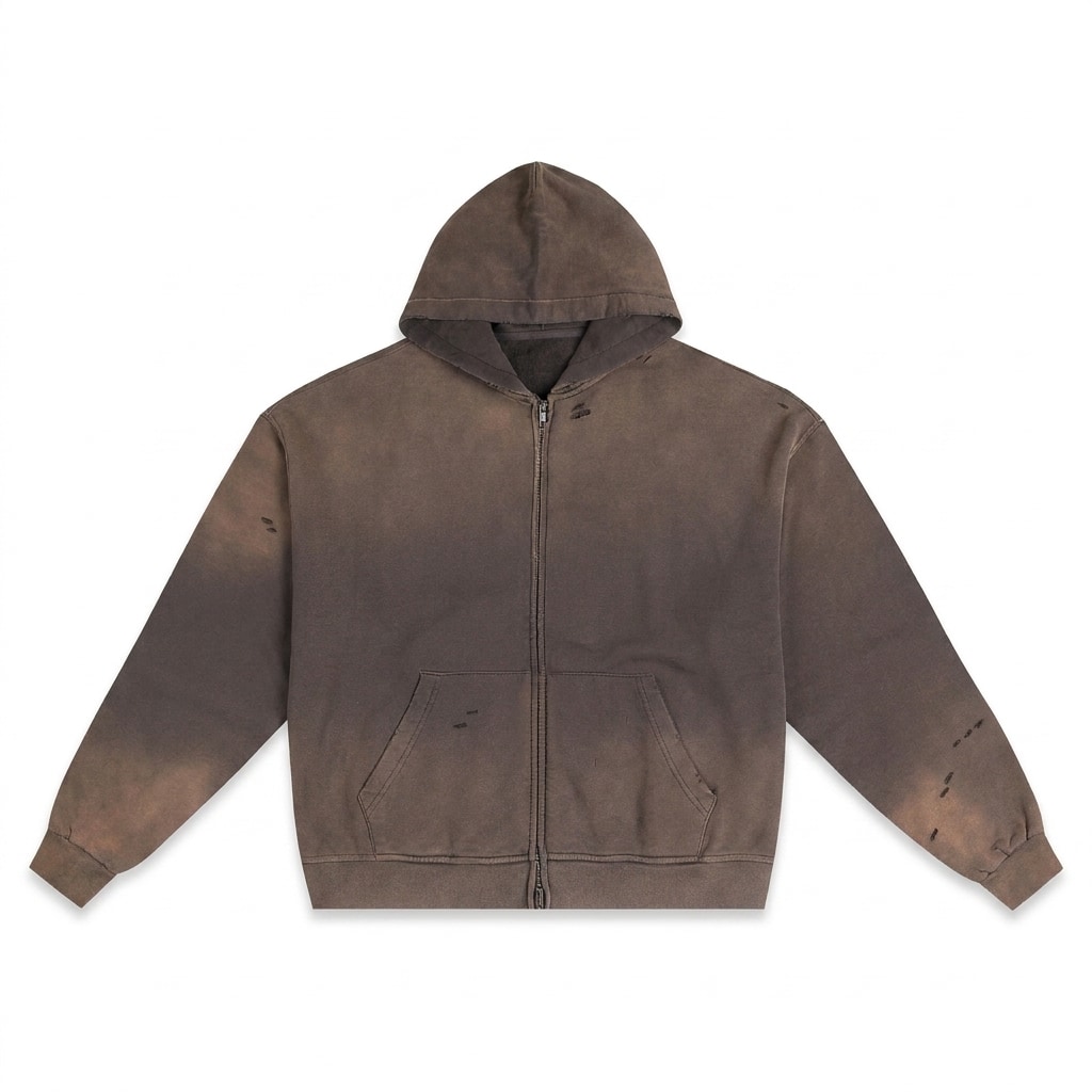Hand-Frayed Sunfade Zip Hoodie — hero product shot