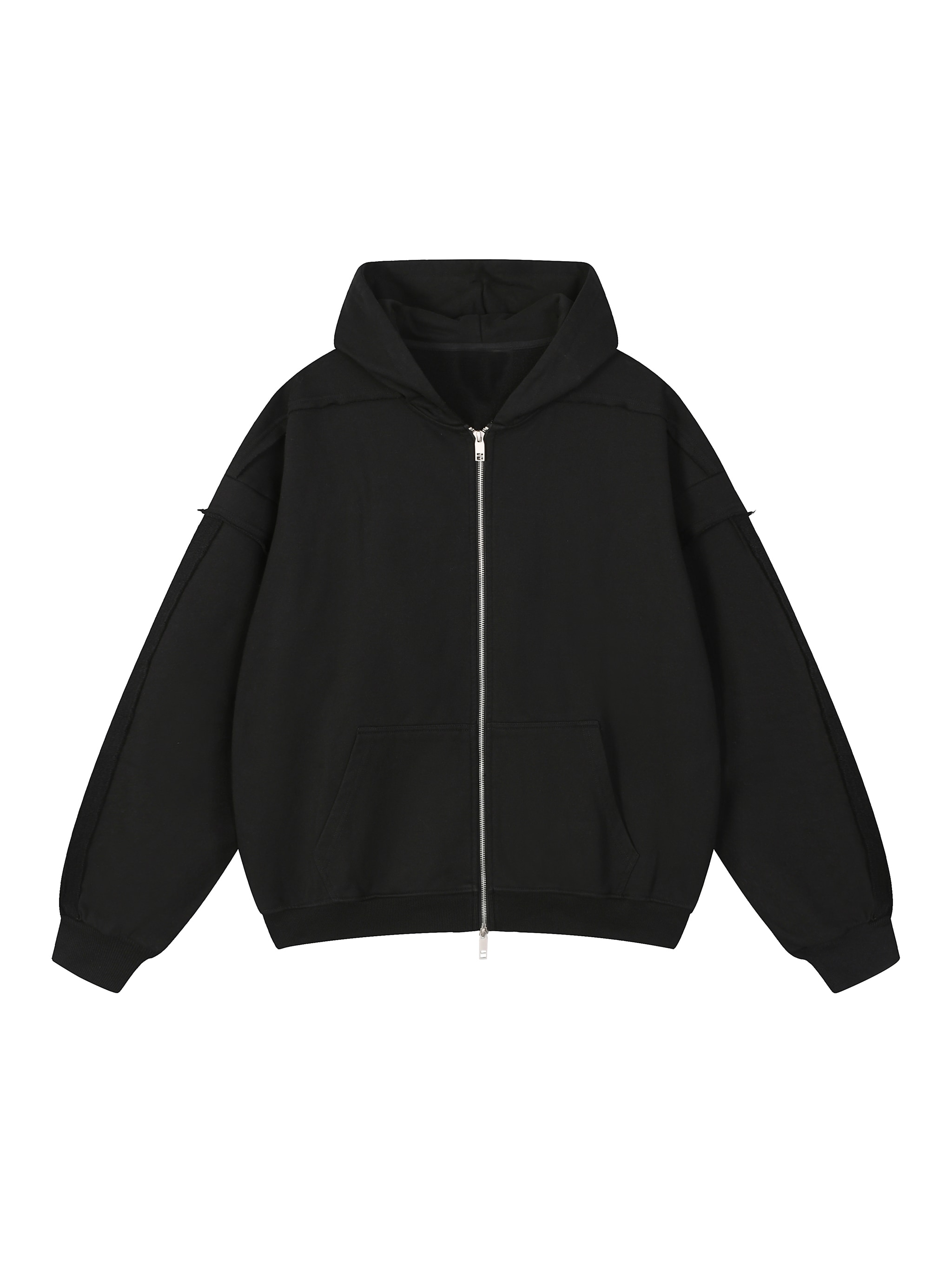 Contrast Tape Zip Hoodie — Black