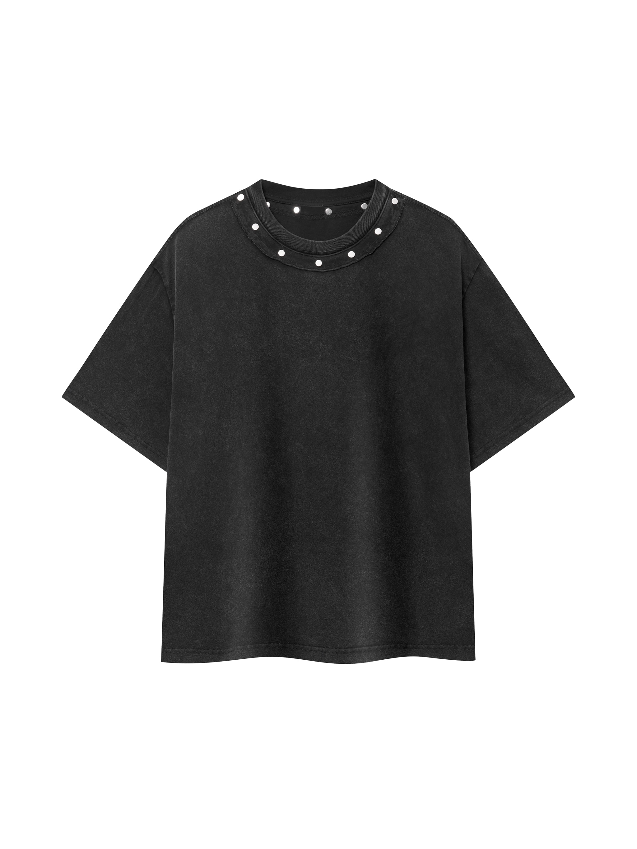 Unisex Washed Boxy Studded T-Shirt — Black