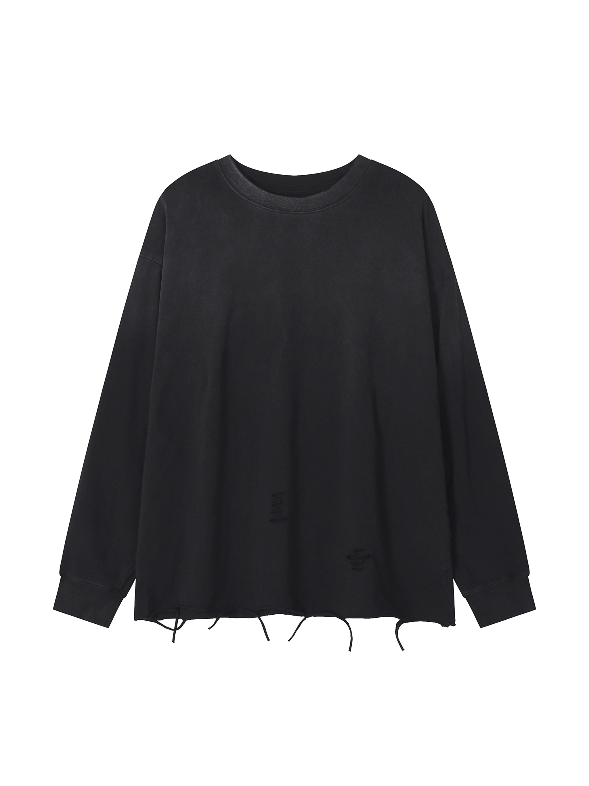 Snow Wash Raw Edge Cotton T-Shirt — Black