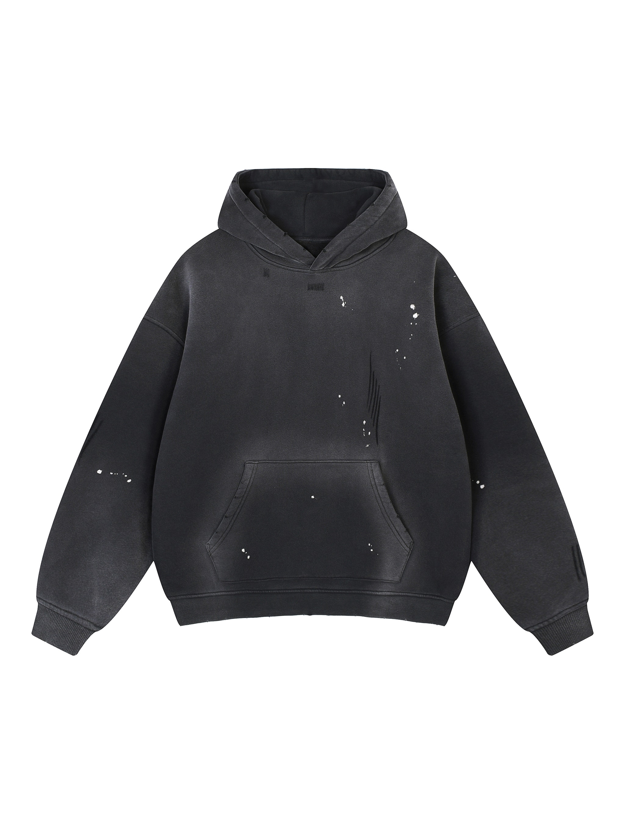 Vintage Washed Frayed Fleece Hoodie — Black