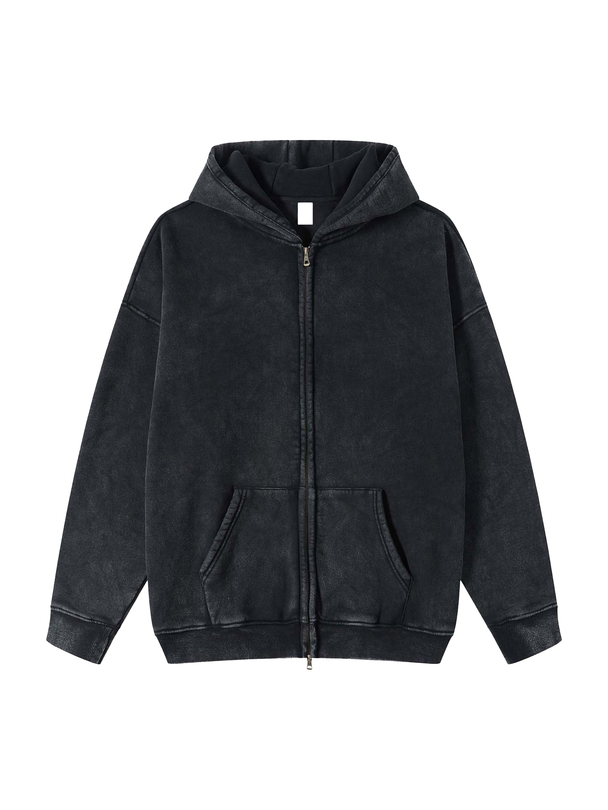 Snow Washed Zip-Through Hoodie — Black