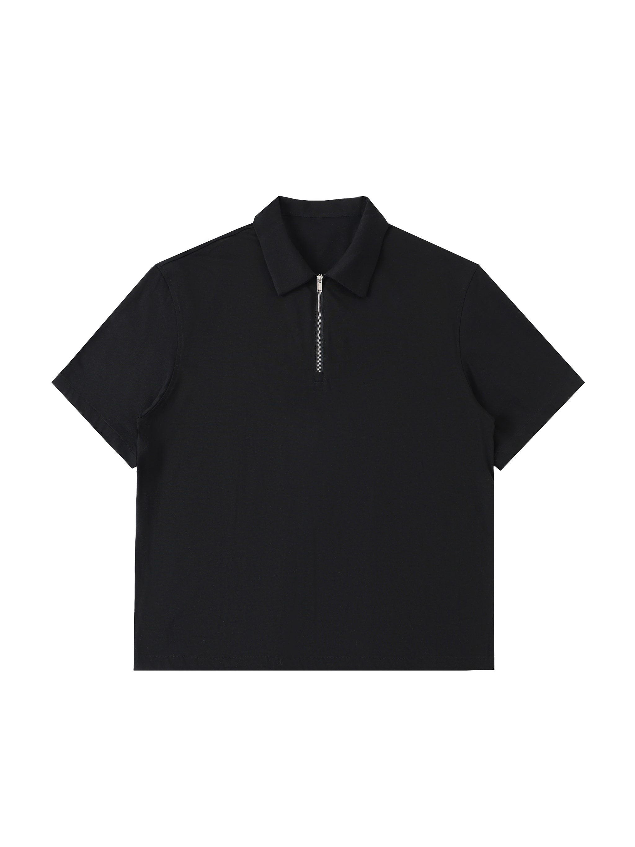 Half-Zip Cotton Polo Shirt — Black