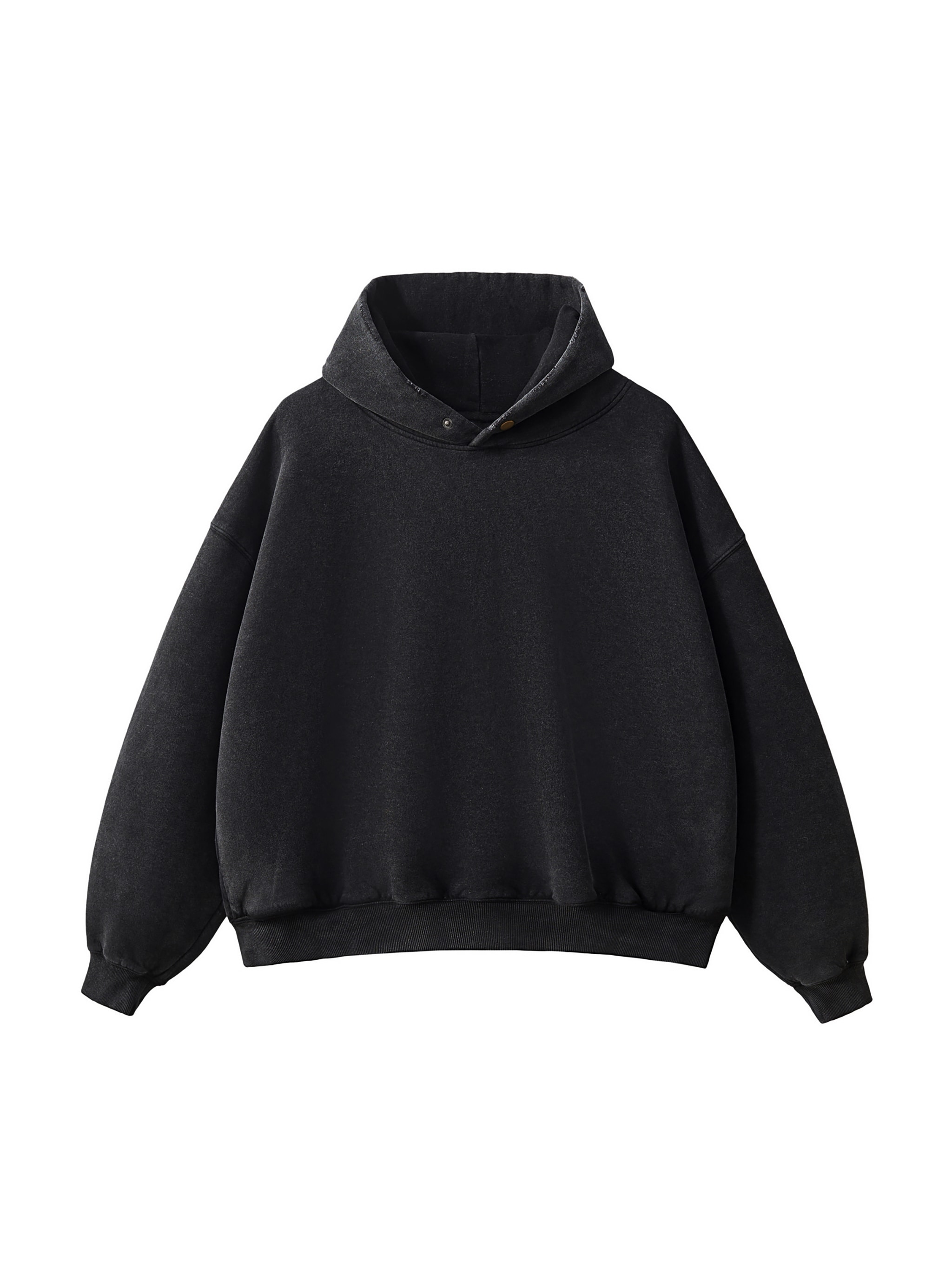 Frayed Enzyme Washed Fleece Hoodie — Black