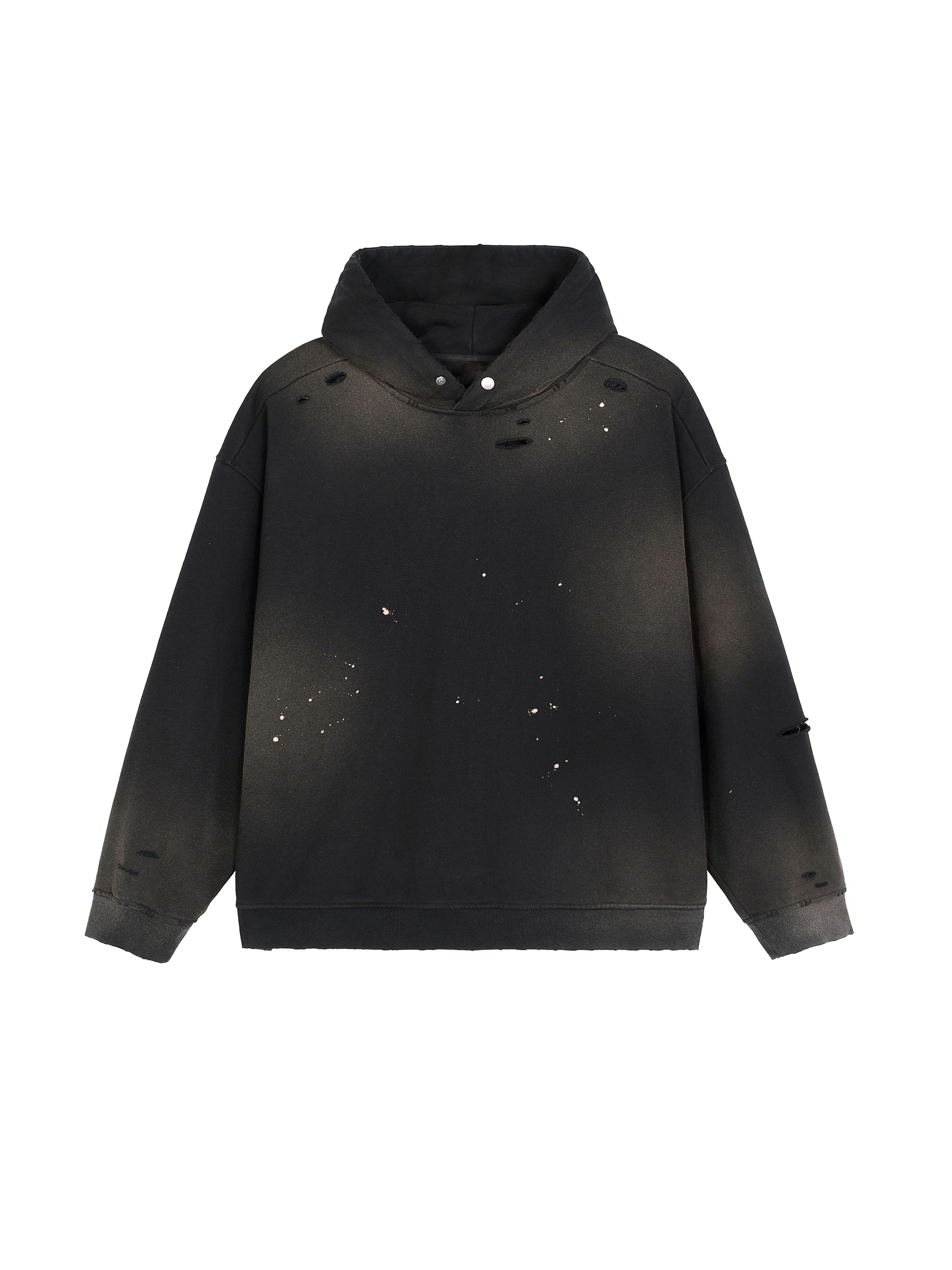 Sun Fade Frayed Fleece Hoodie — Black