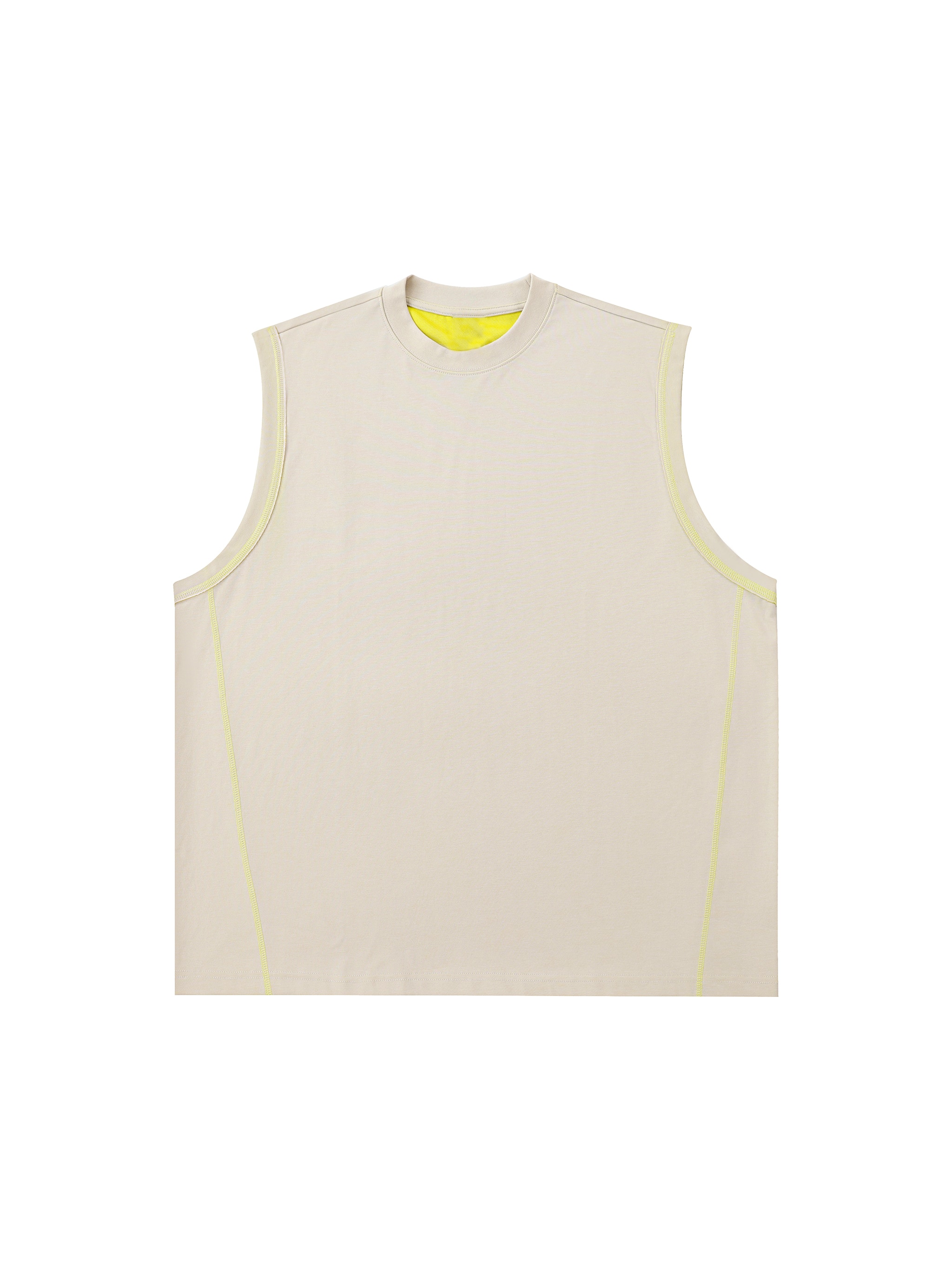 Performance Tank Top with Contrast Panels — Light Gray with Yellow