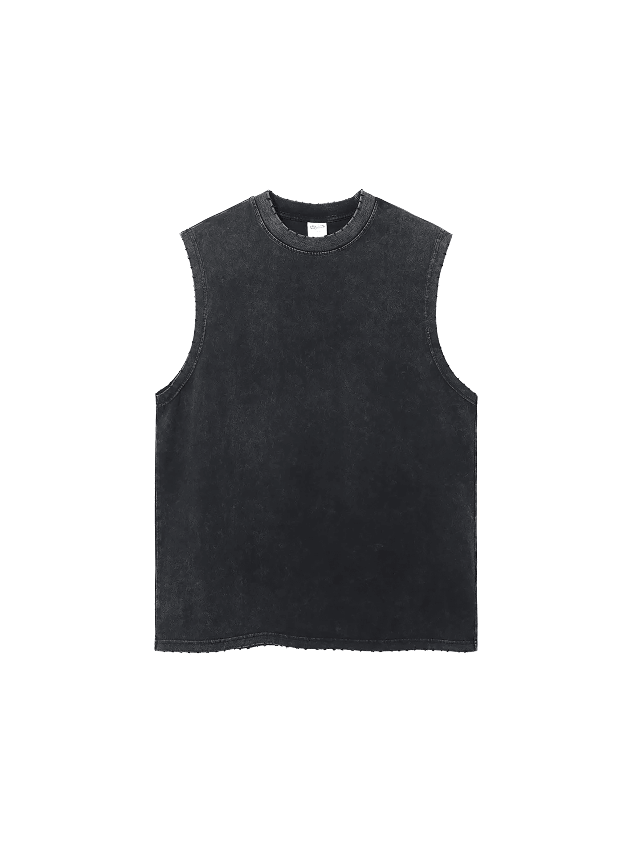 Snow Washed Frayed Hem Tank Top — Black