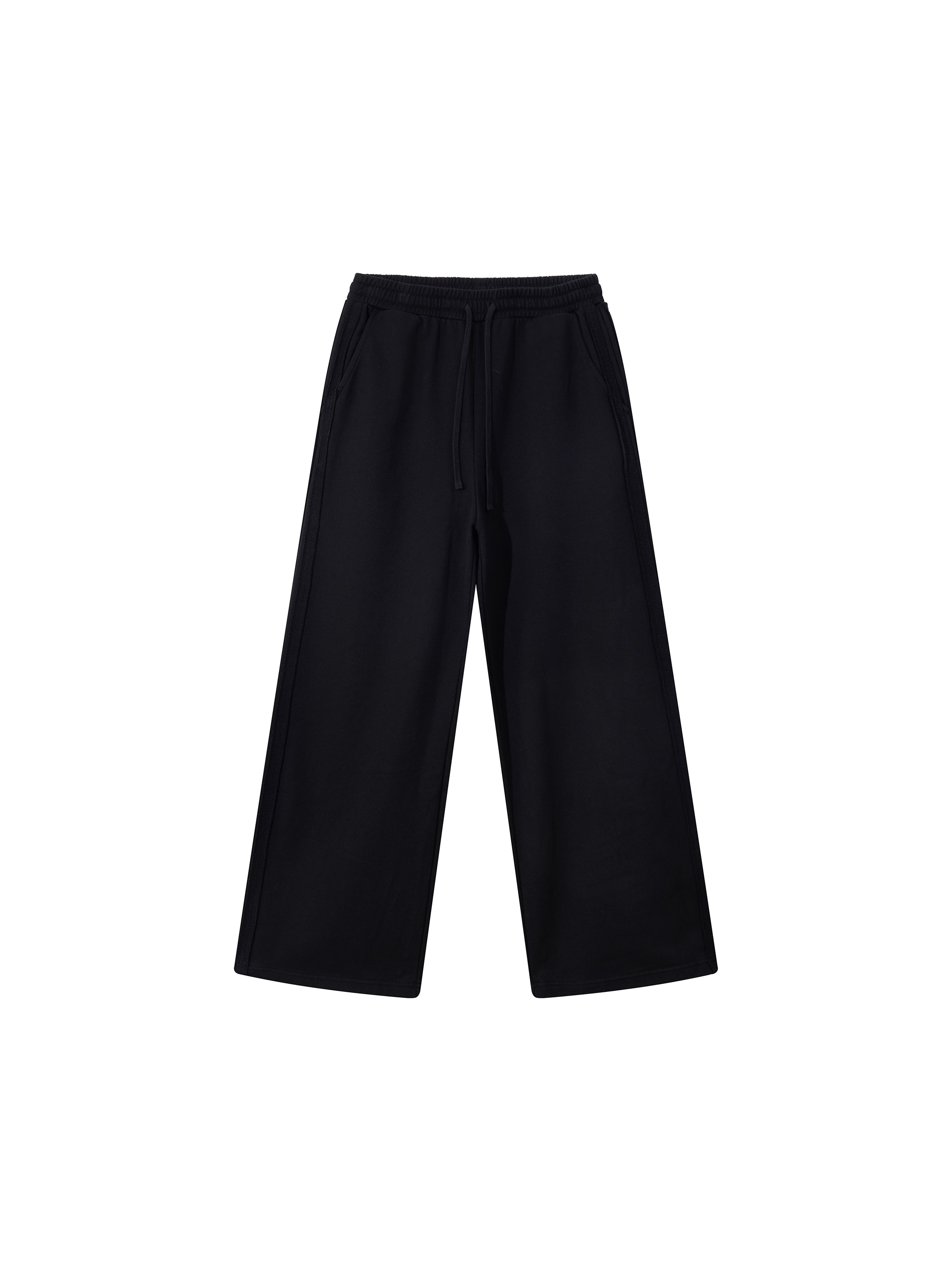 Contrast Tape Straight-Leg Sweatpants — Black