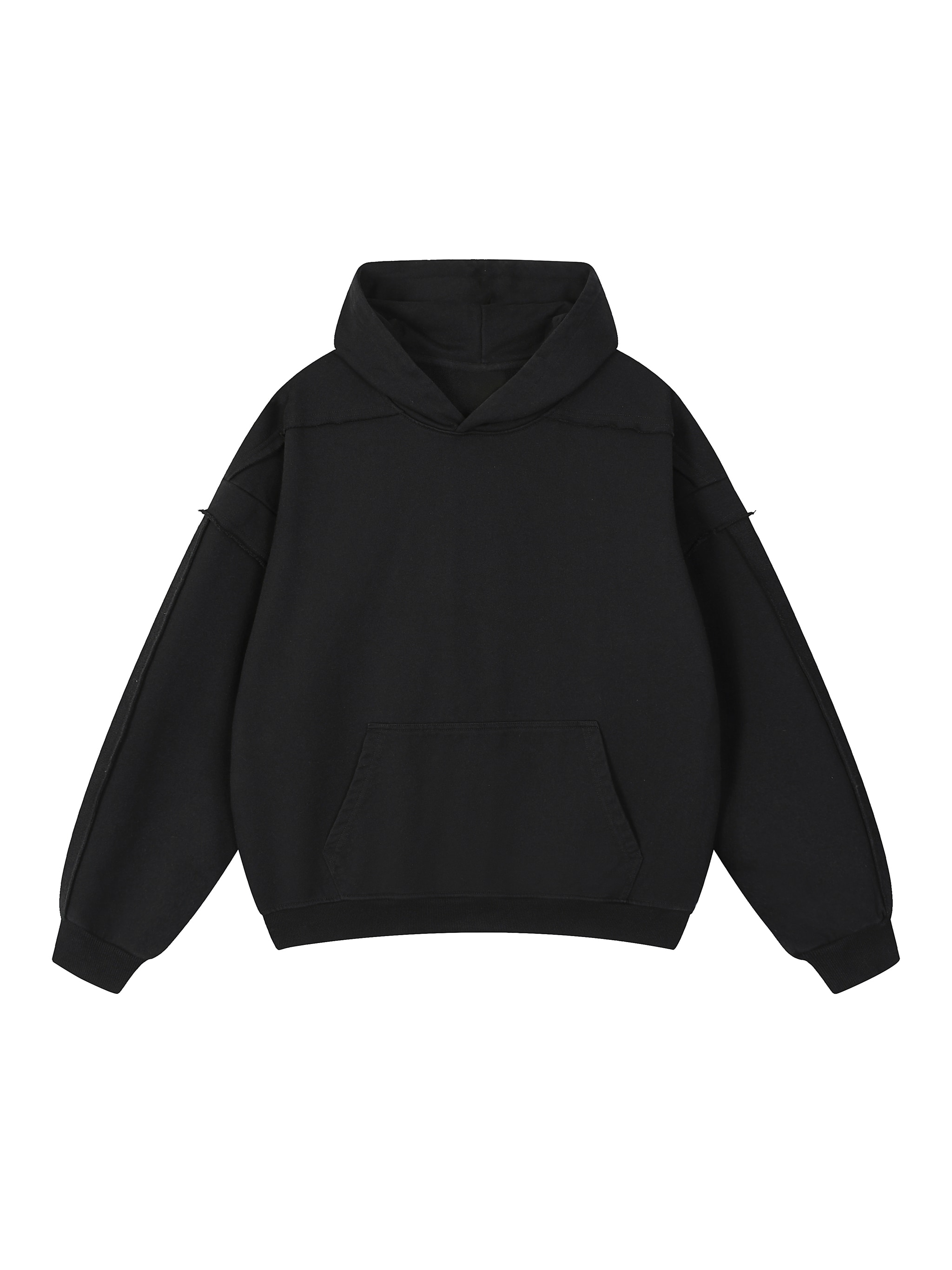 Double-Layered Raw Edge Hoodie — Black