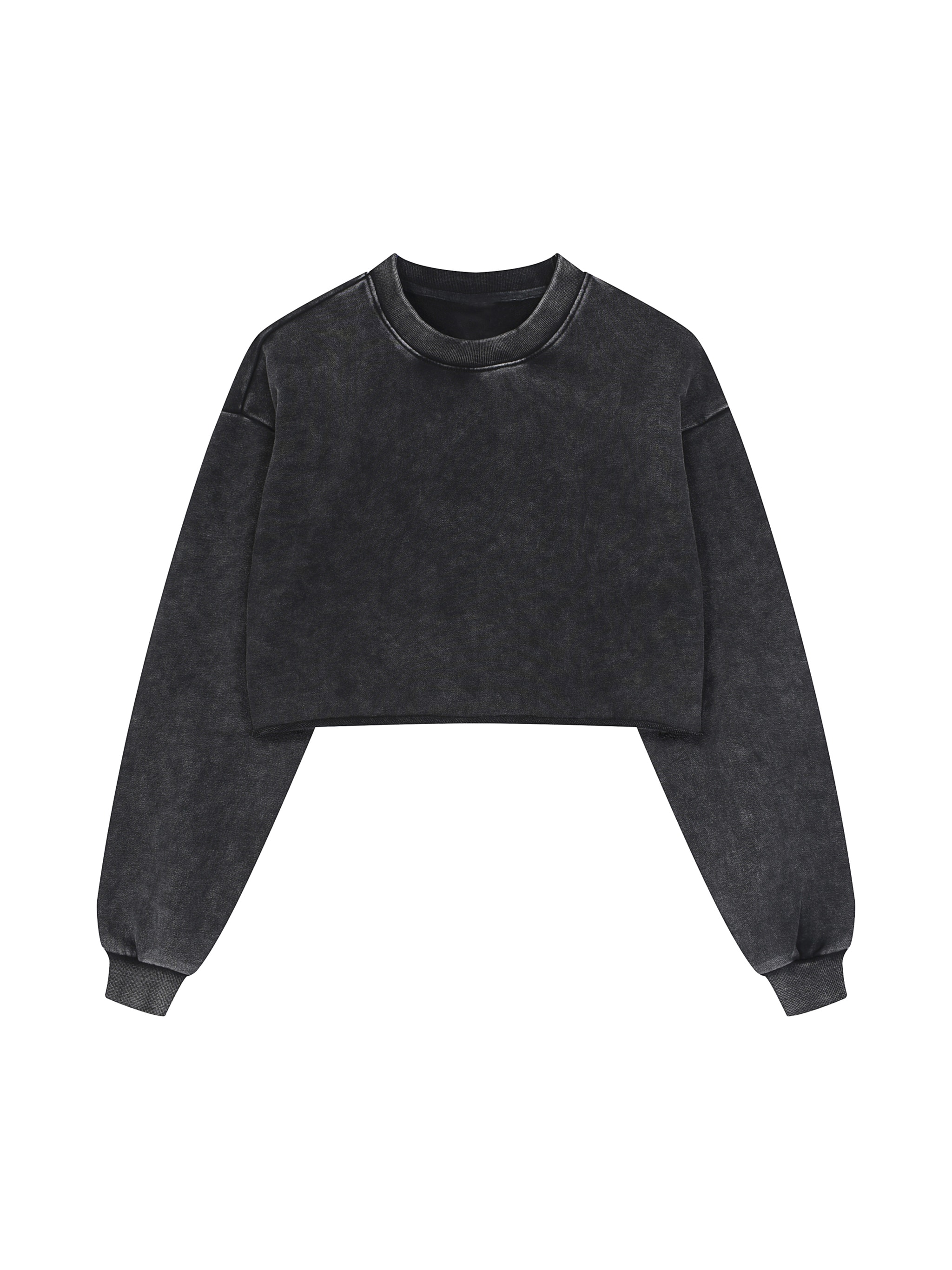Snow Washed Raw Edge Cropped Sweatshirt — Black