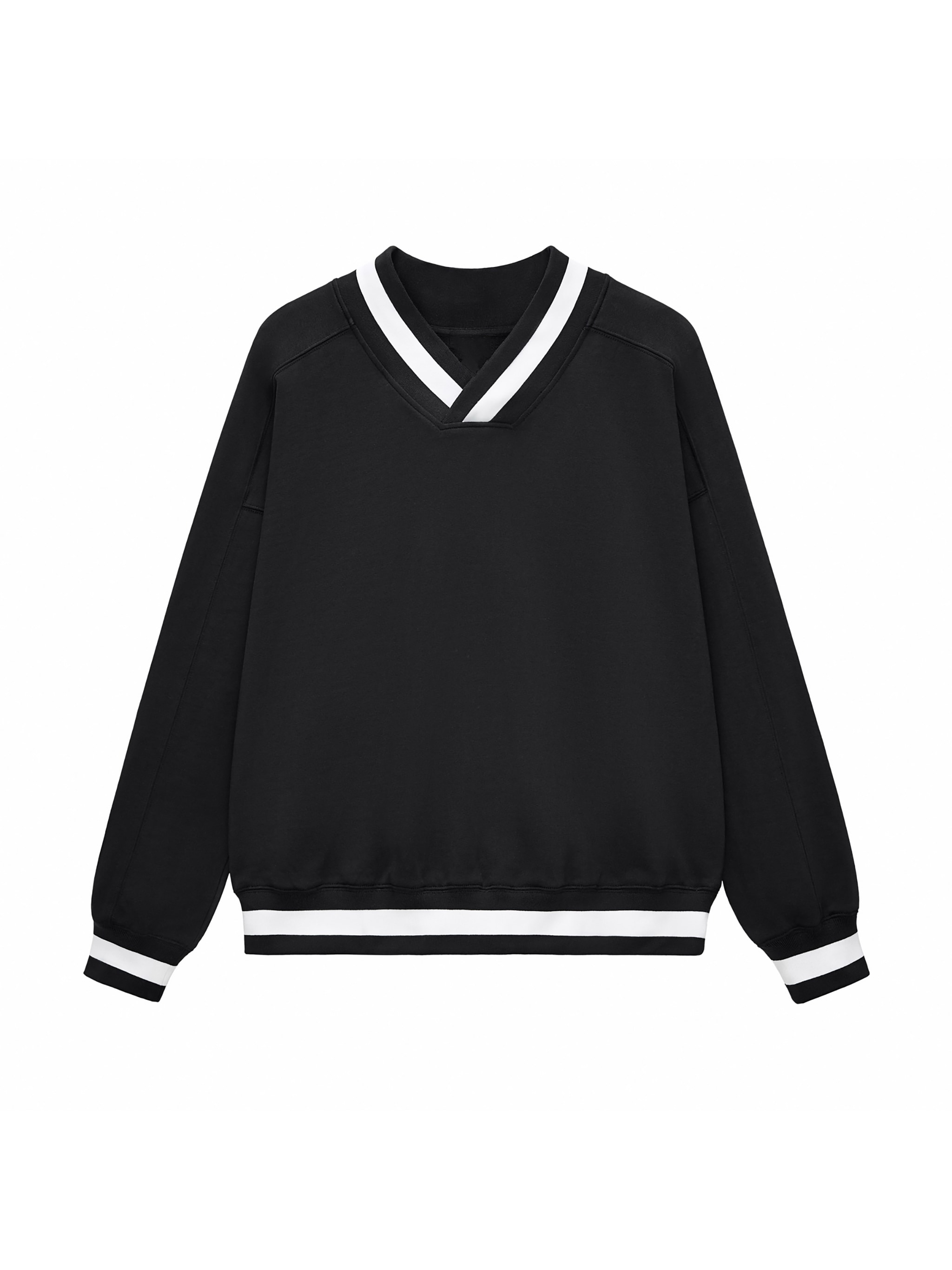 V-Neck Contrast Collar Boxy Sweatshirt — Black