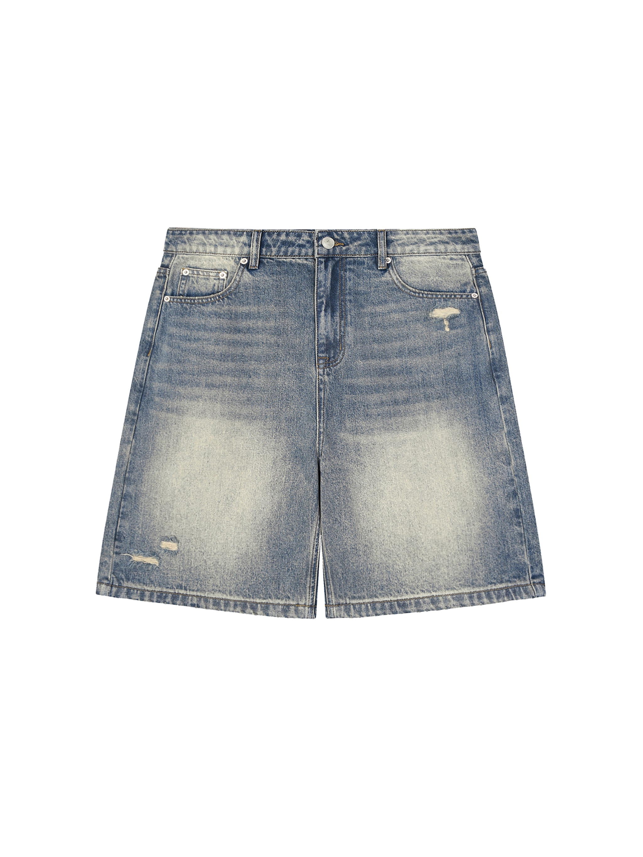 Faded Distressed Denim Shorts — Blue