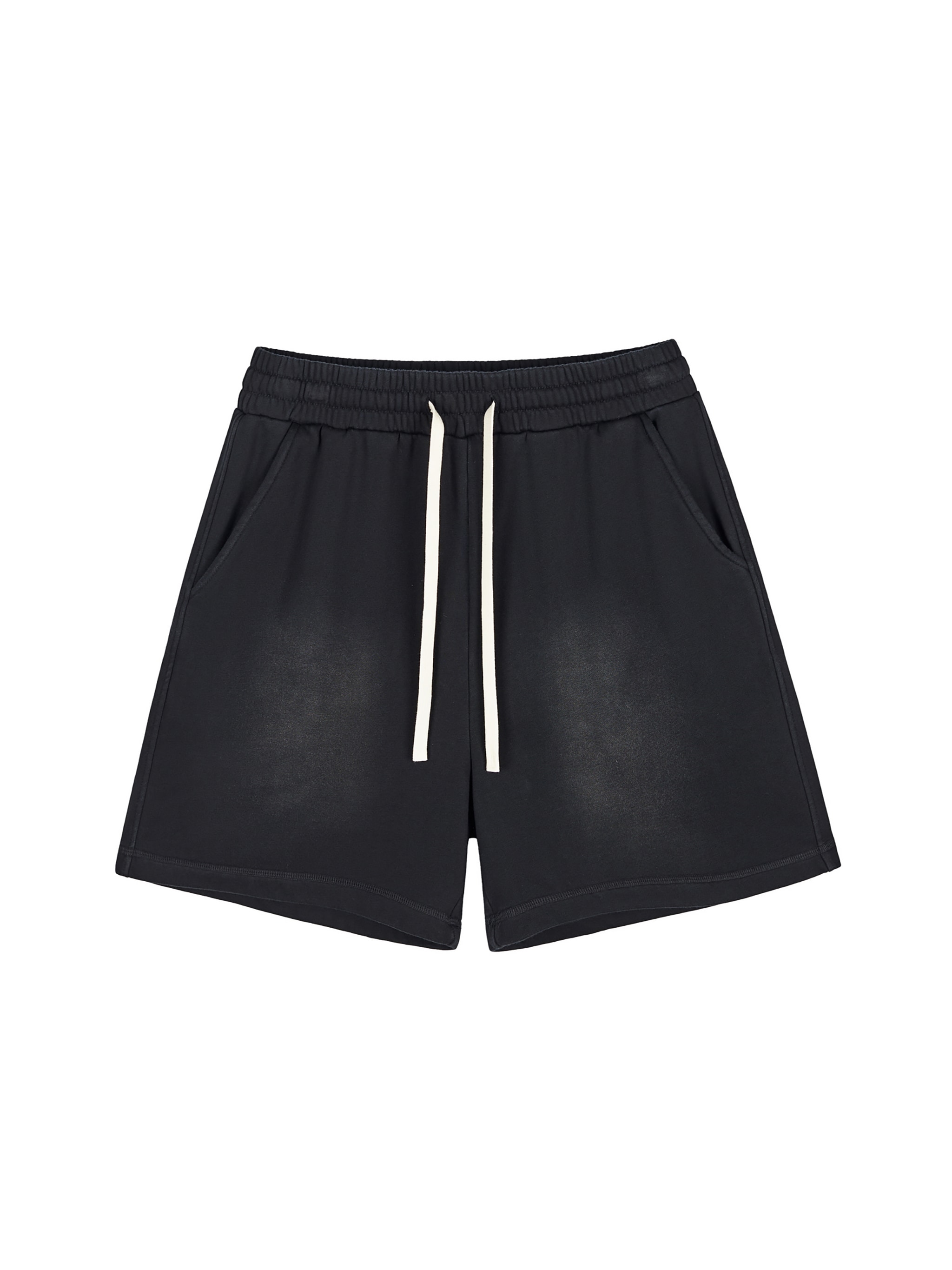 Sun Fade Raw Edge Cotton Shorts — Black