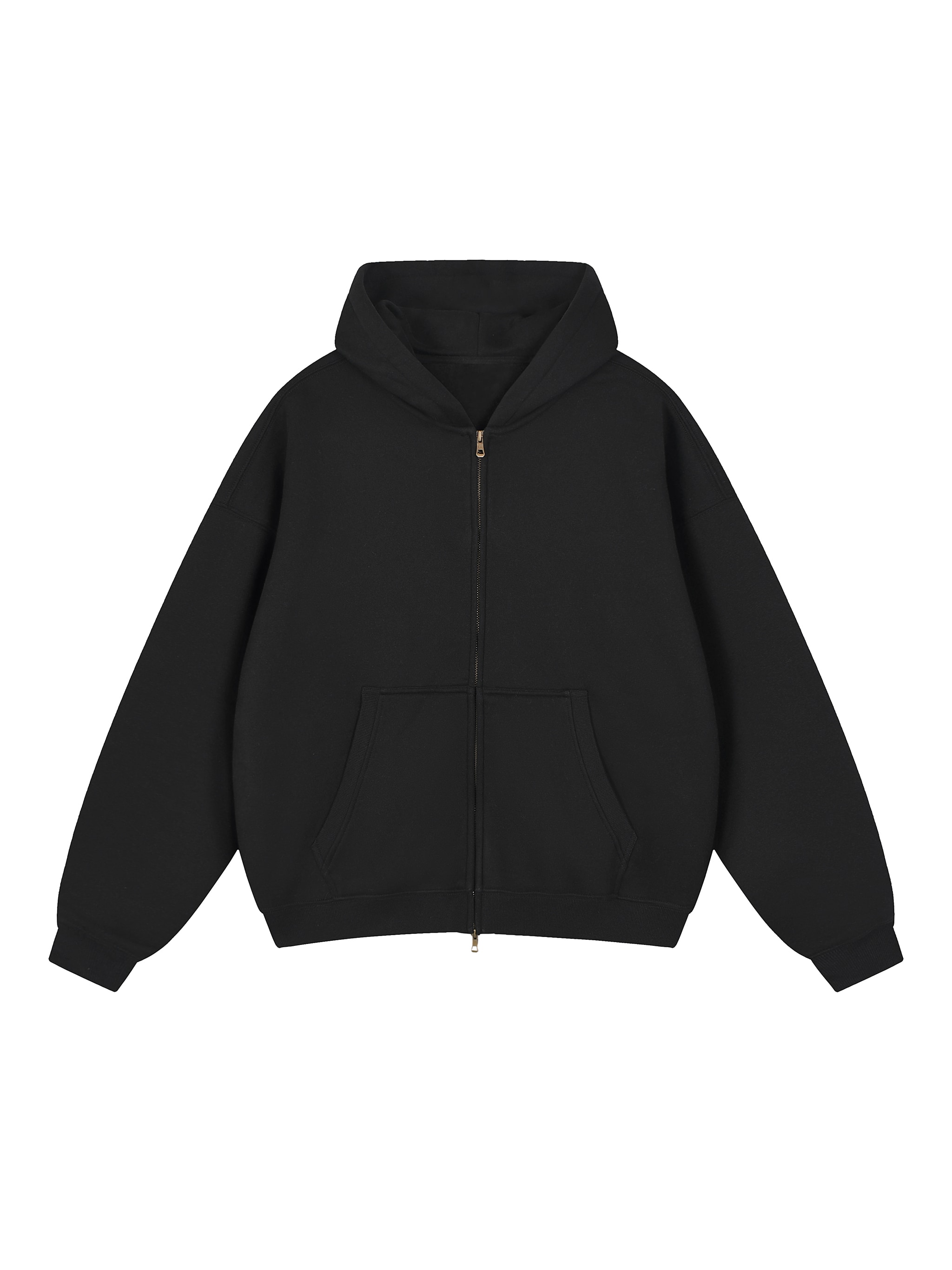 Oversized Dual-Zip Fleece Hoodie — Black