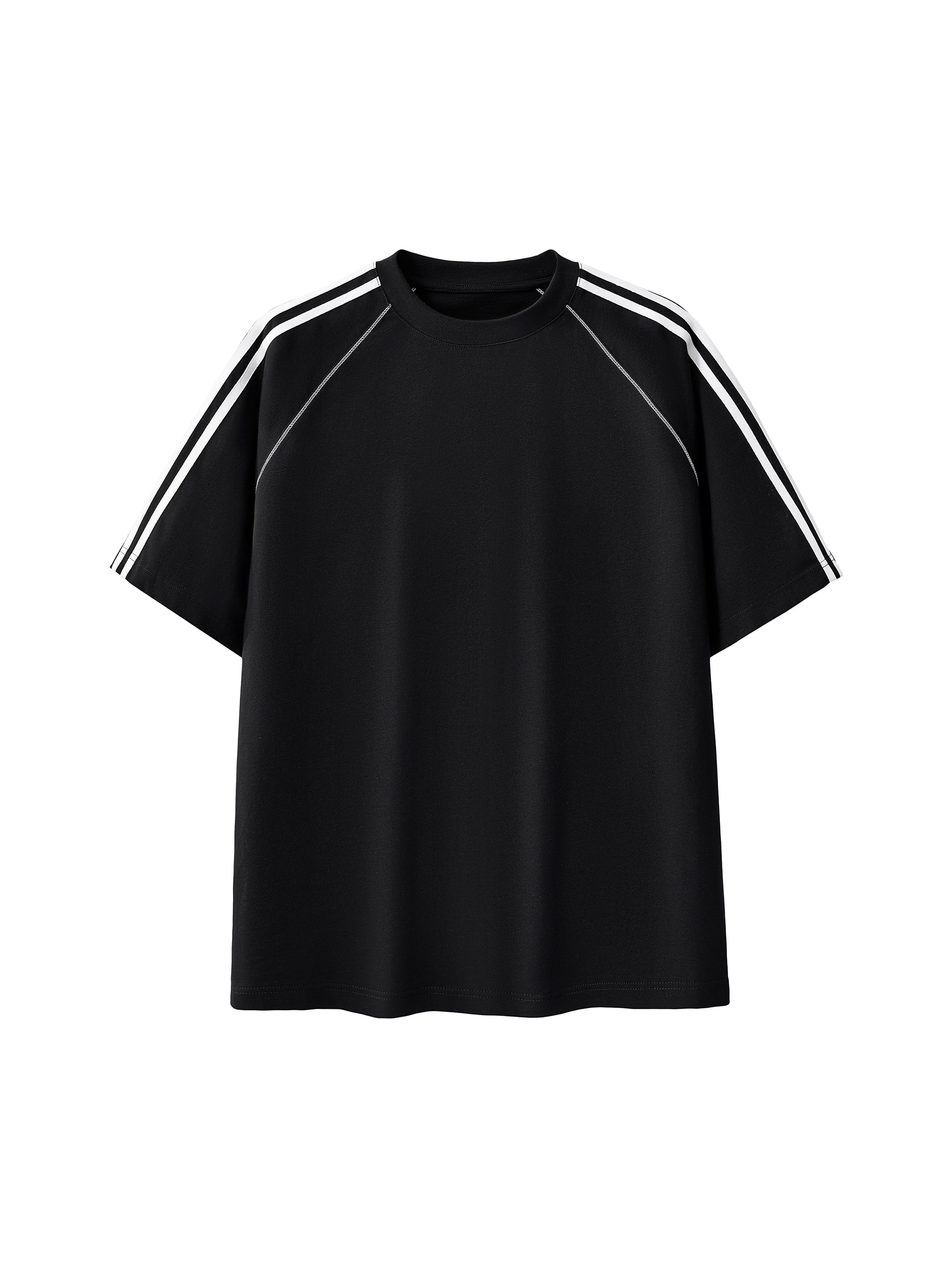 Custom Striped Contrast Stitch T-Shirt — Black