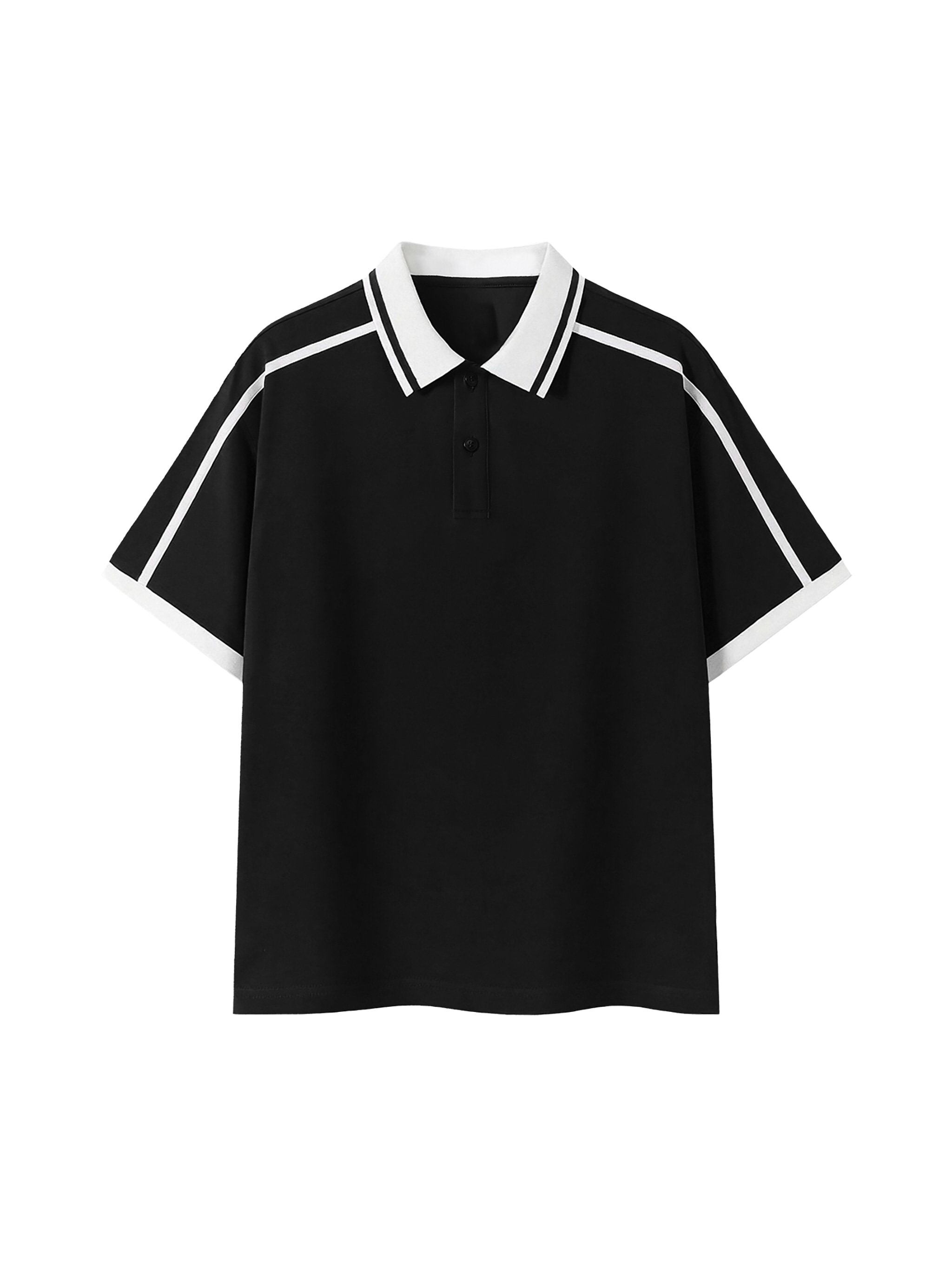 Unisex Contrast Piping Polo Shirt — Black