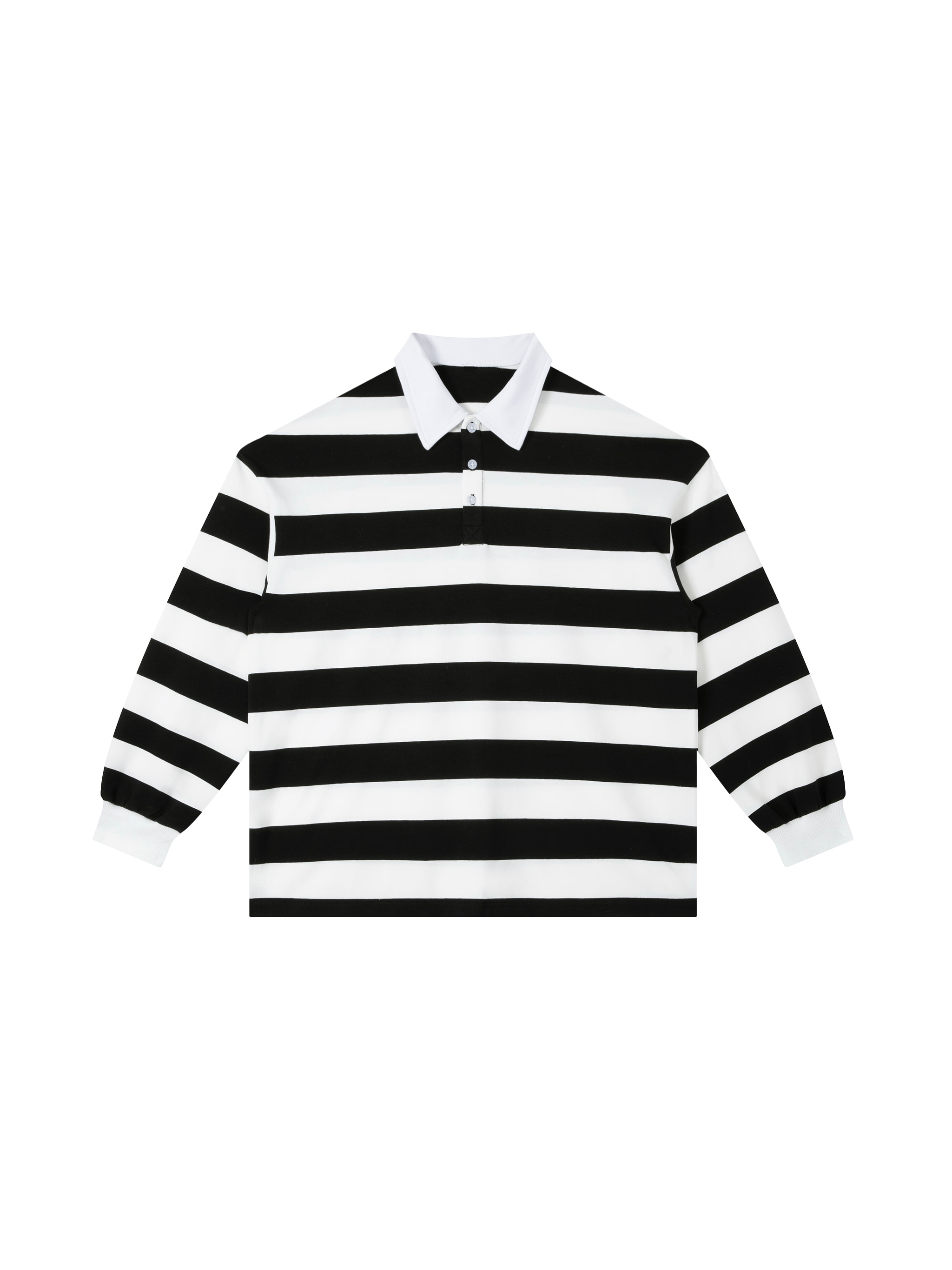 Color Block Stripe Polo Shirt — White with Black