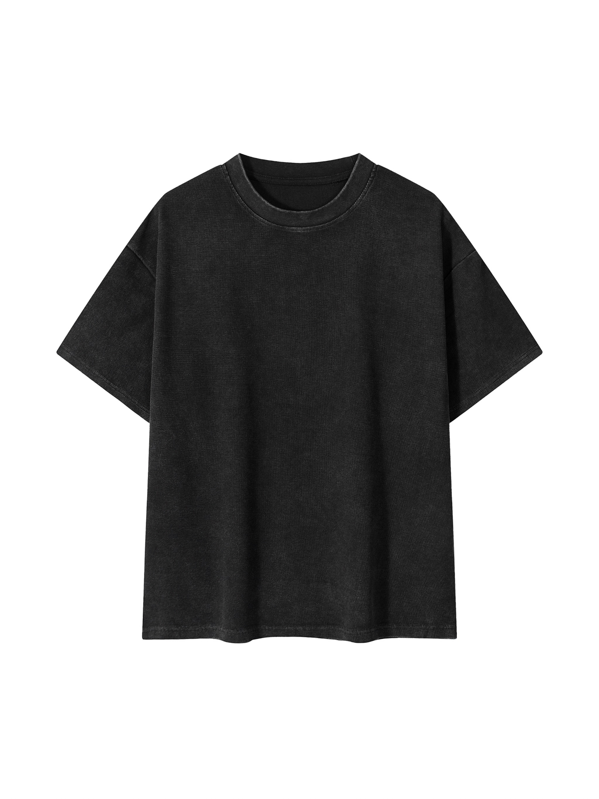 Mineral Wash Waffle Knit T-Shirt — Black
