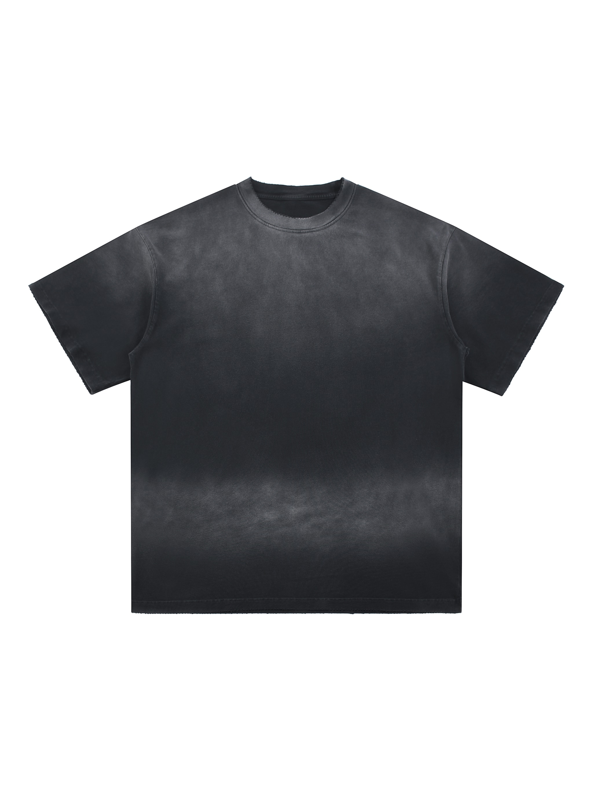 Sun Fade Frayed Cotton T-Shirt — Black