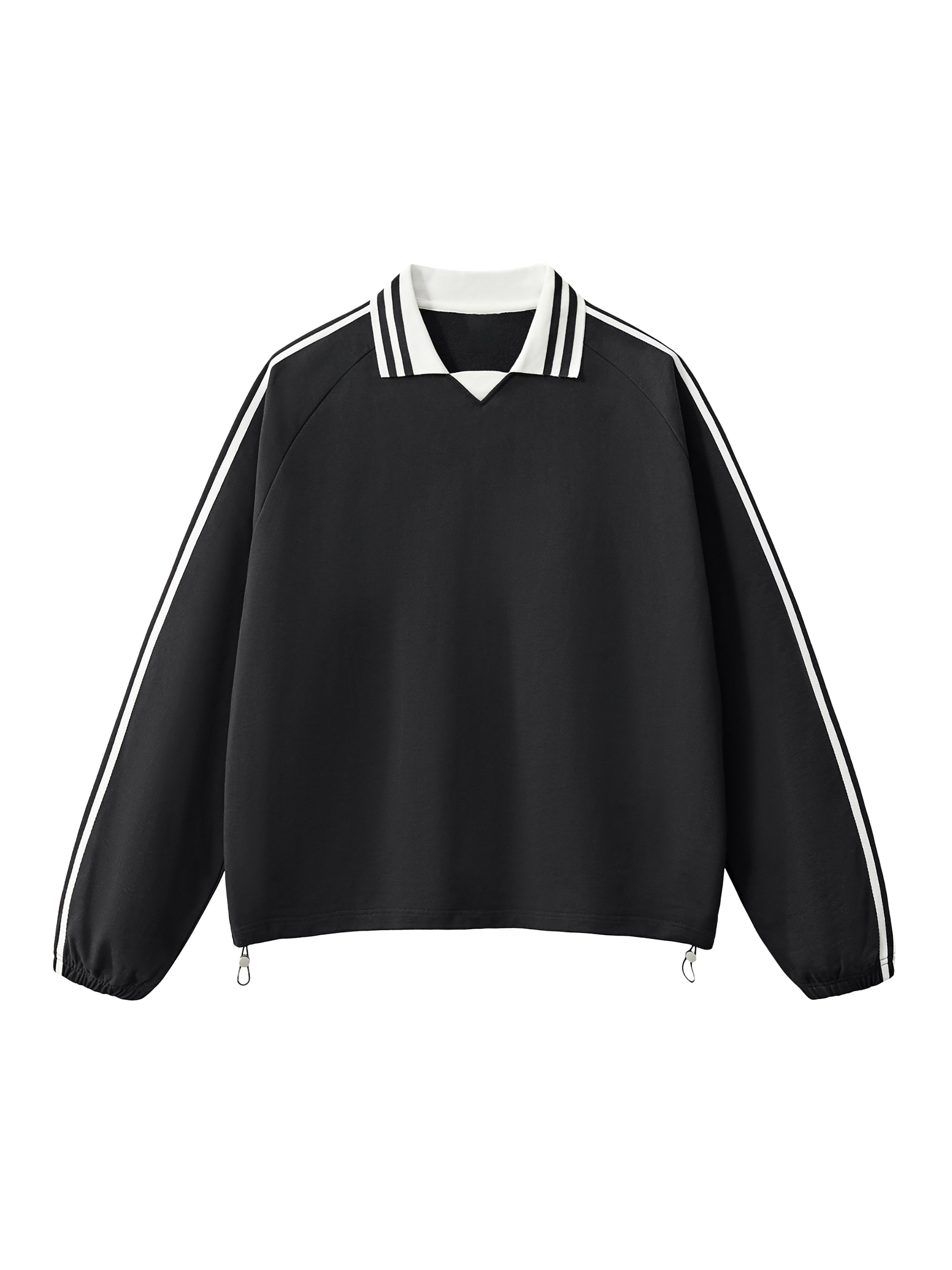Contrast Striped Collar Sweatshirt — Black