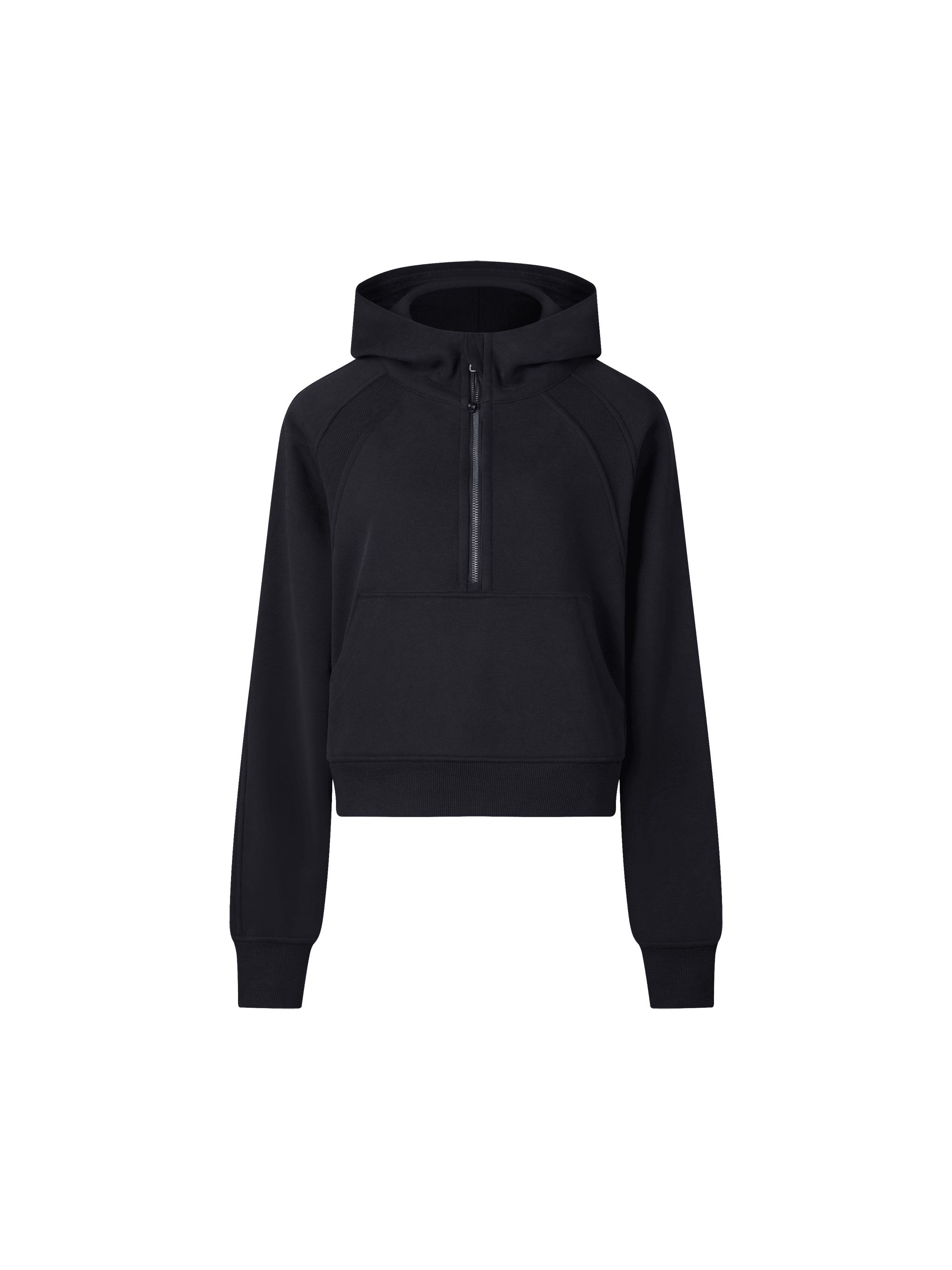Cropped Half-Zip Hoodie — Black