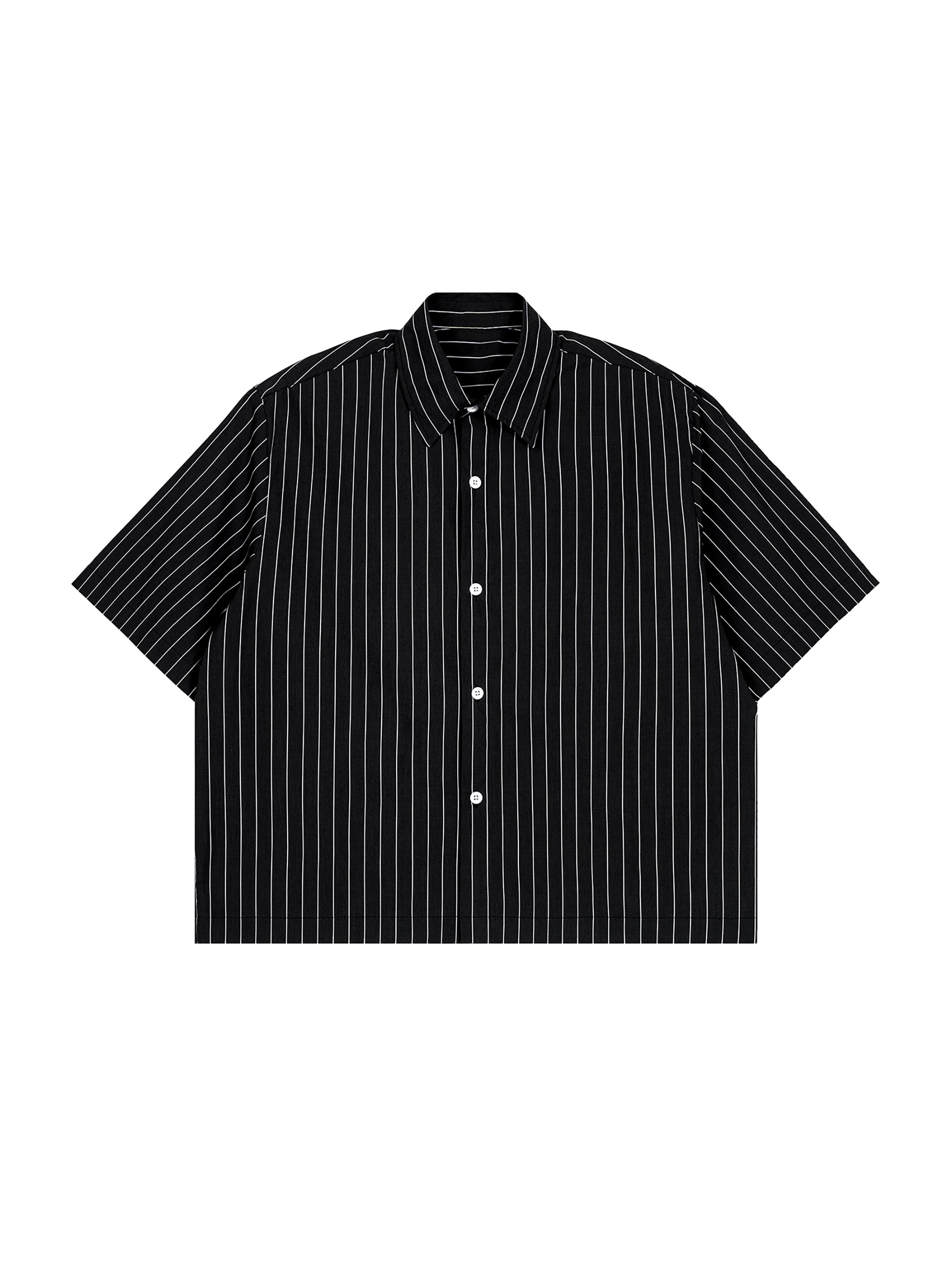 Unisex Striped Boxy Button-Up Shirt — Black