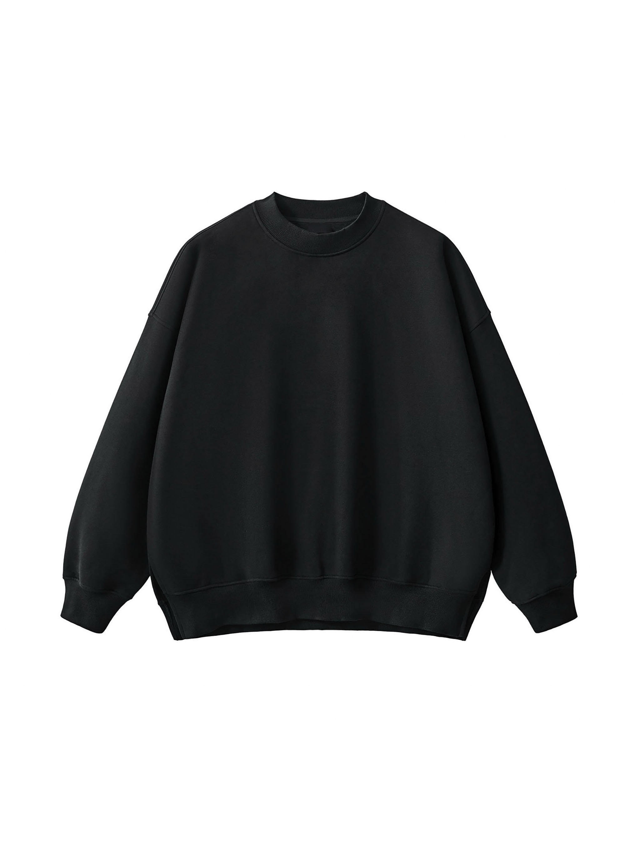 Fleece Side Slit Crewneck Sweatshirt — Black