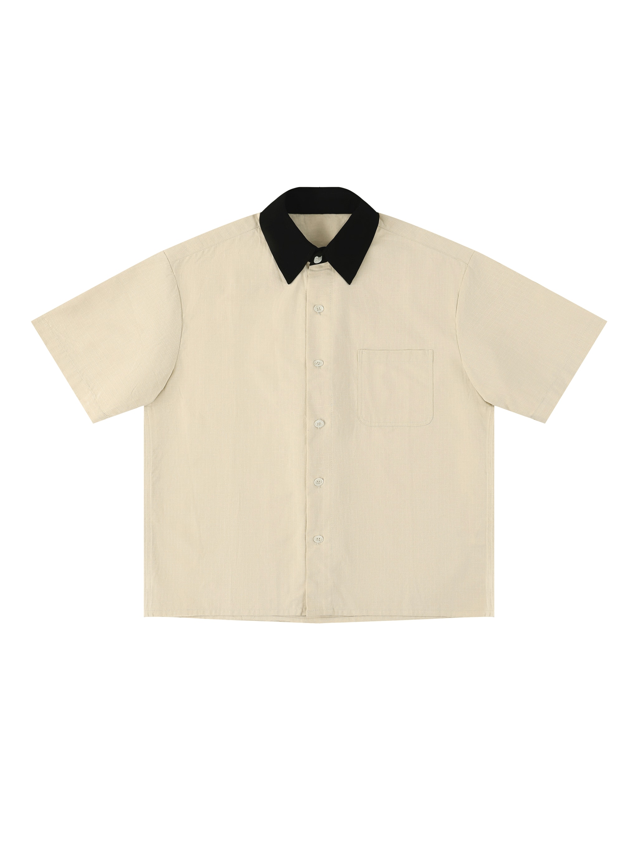 Color Block Short Sleeve Shirt — Apricot