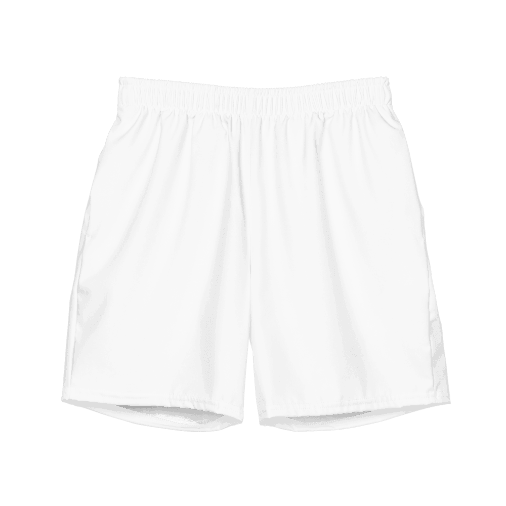 All-Over Print Recycled Swim Trunks — Flat lay · front
