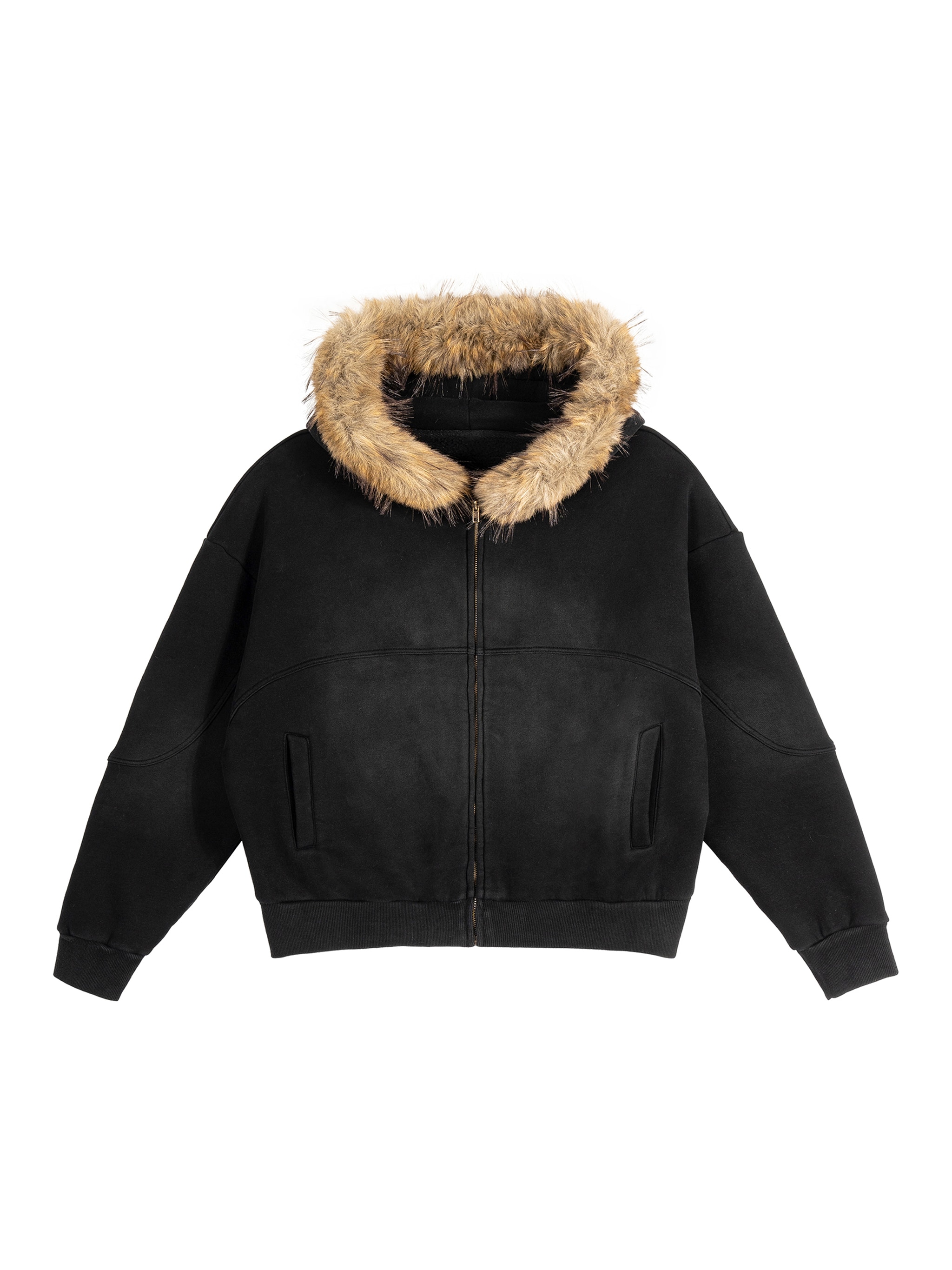 Boxy Detachable Hood Jacket — Black