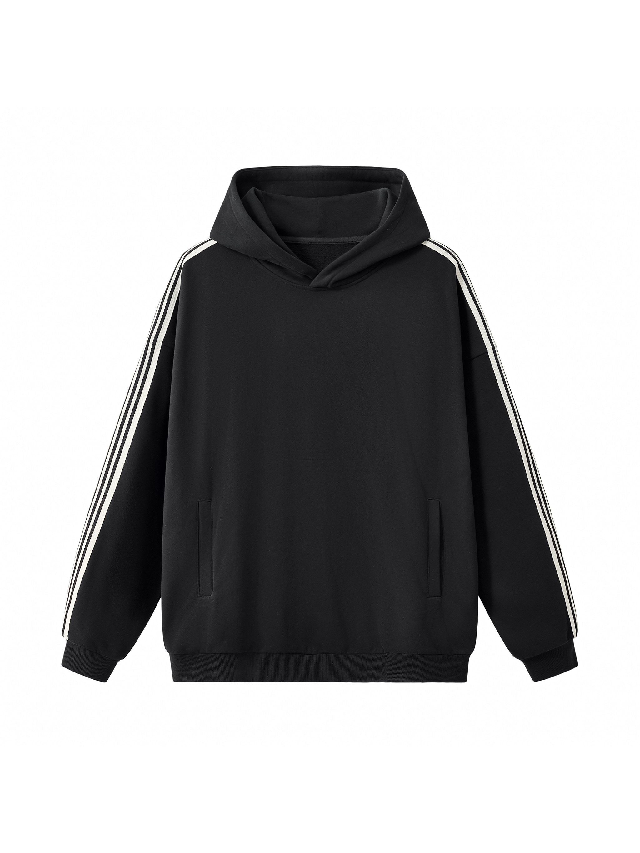 Side Stripe Drop-Shoulder Hoodie — Black