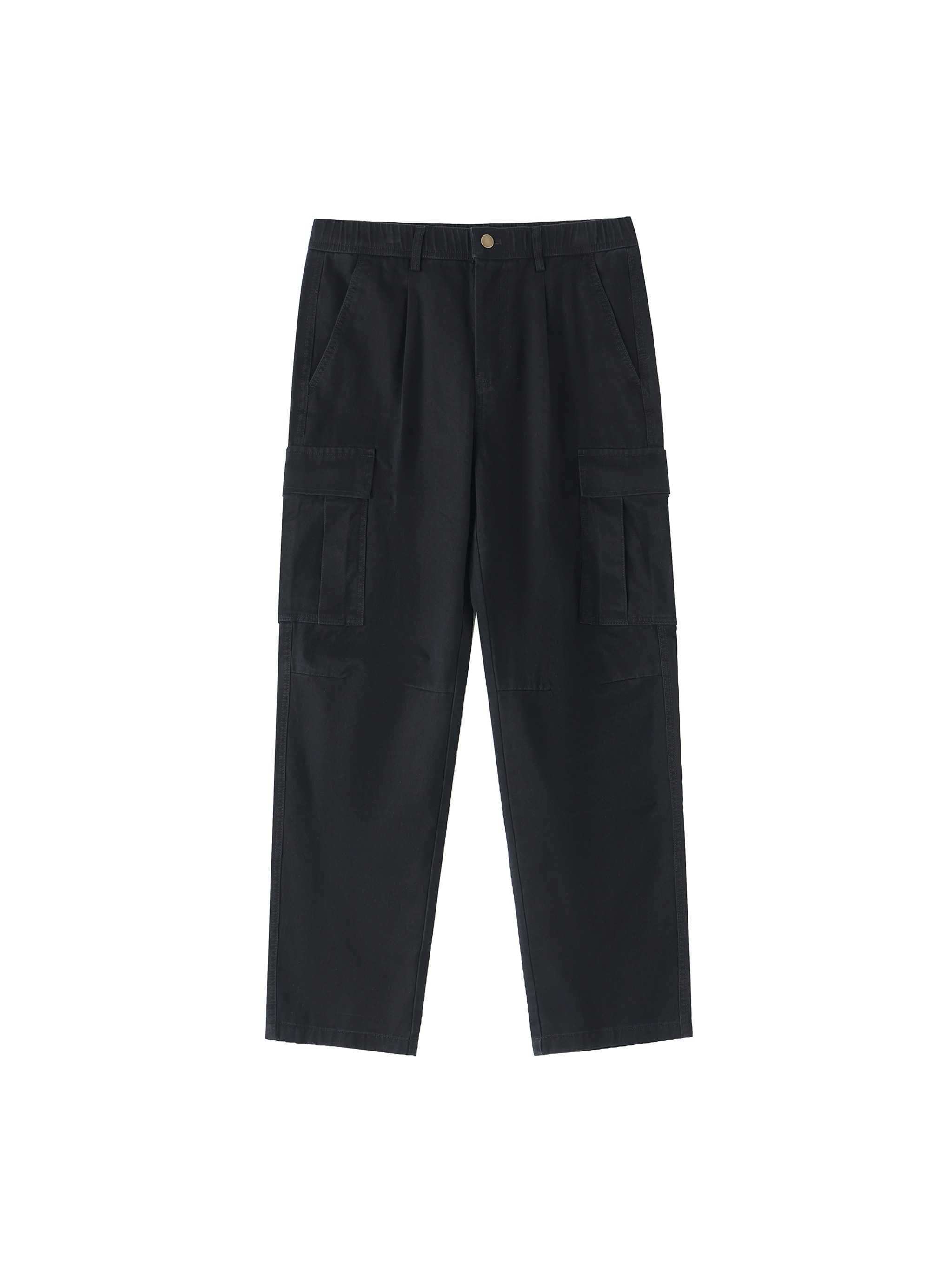 Cotton Elastic-Waist Cargo Pants — Black