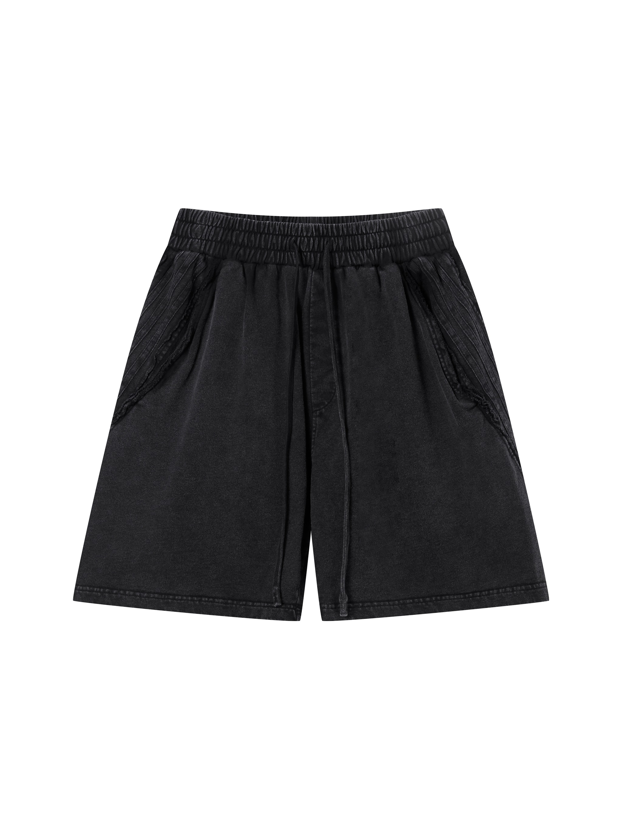 Unisex Vintage Wash Raw Edge Shorts — Black