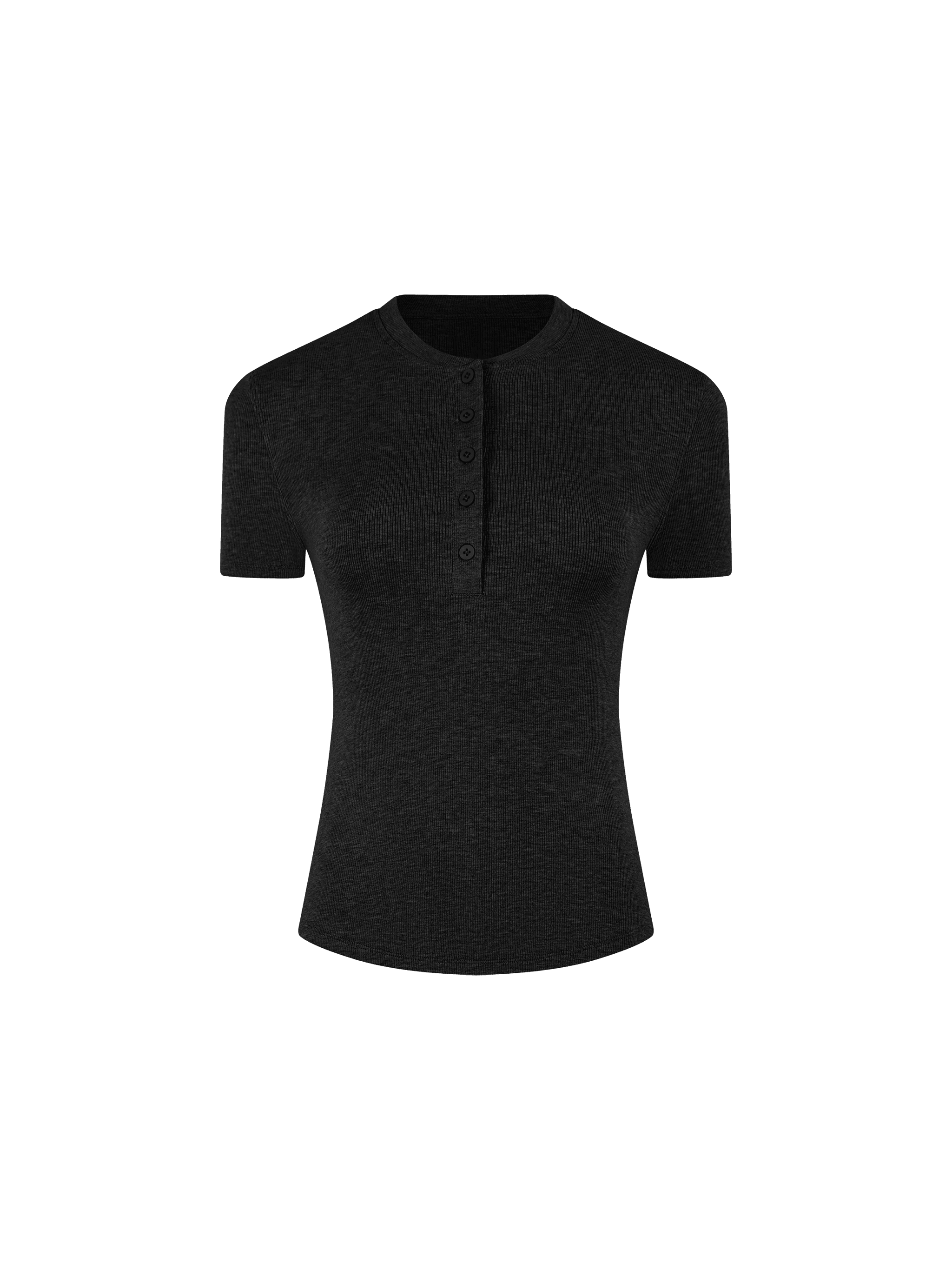 Modal Bodycon Henley Shirt — Black