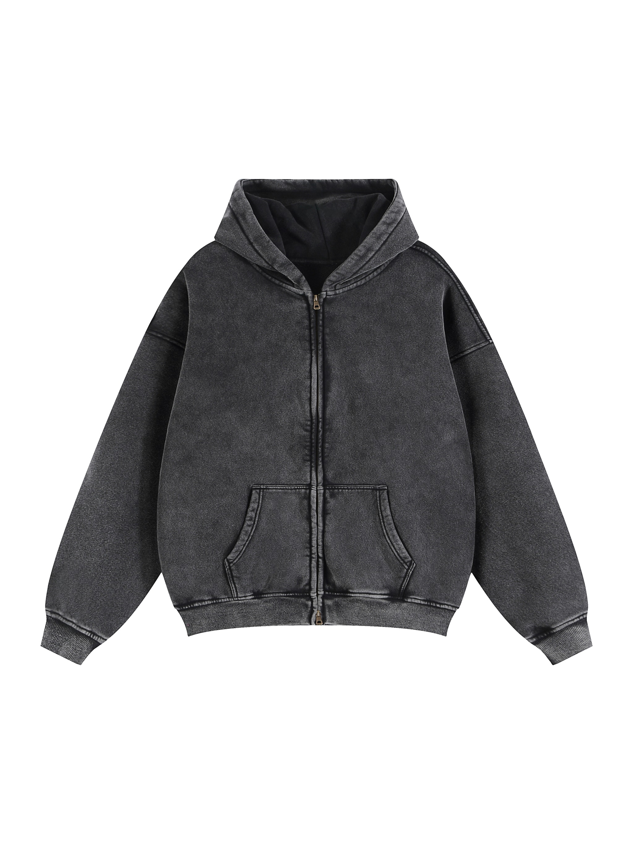 Zip-Through Boxy Fleece Hoodie — Black