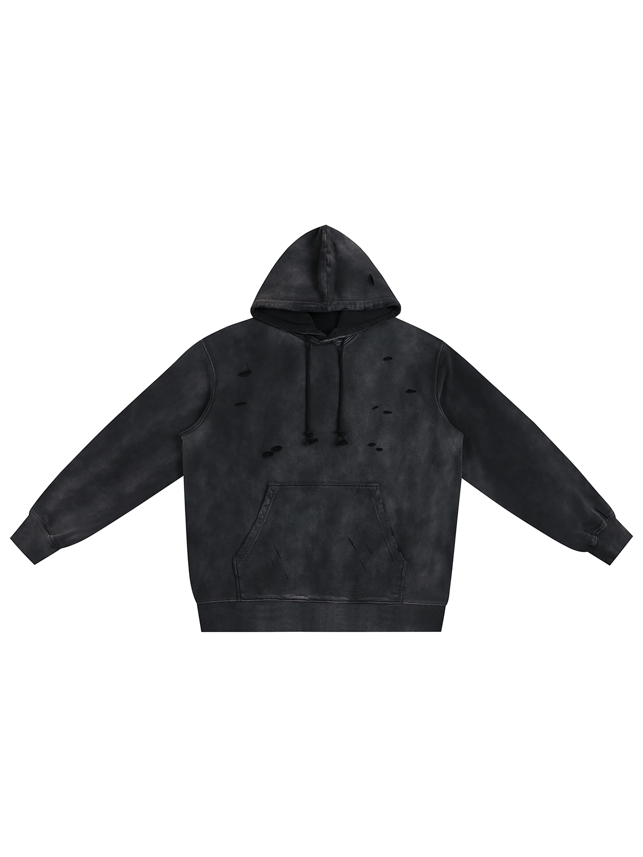 Heavyweight Distressed Pullover Hoodie — Black