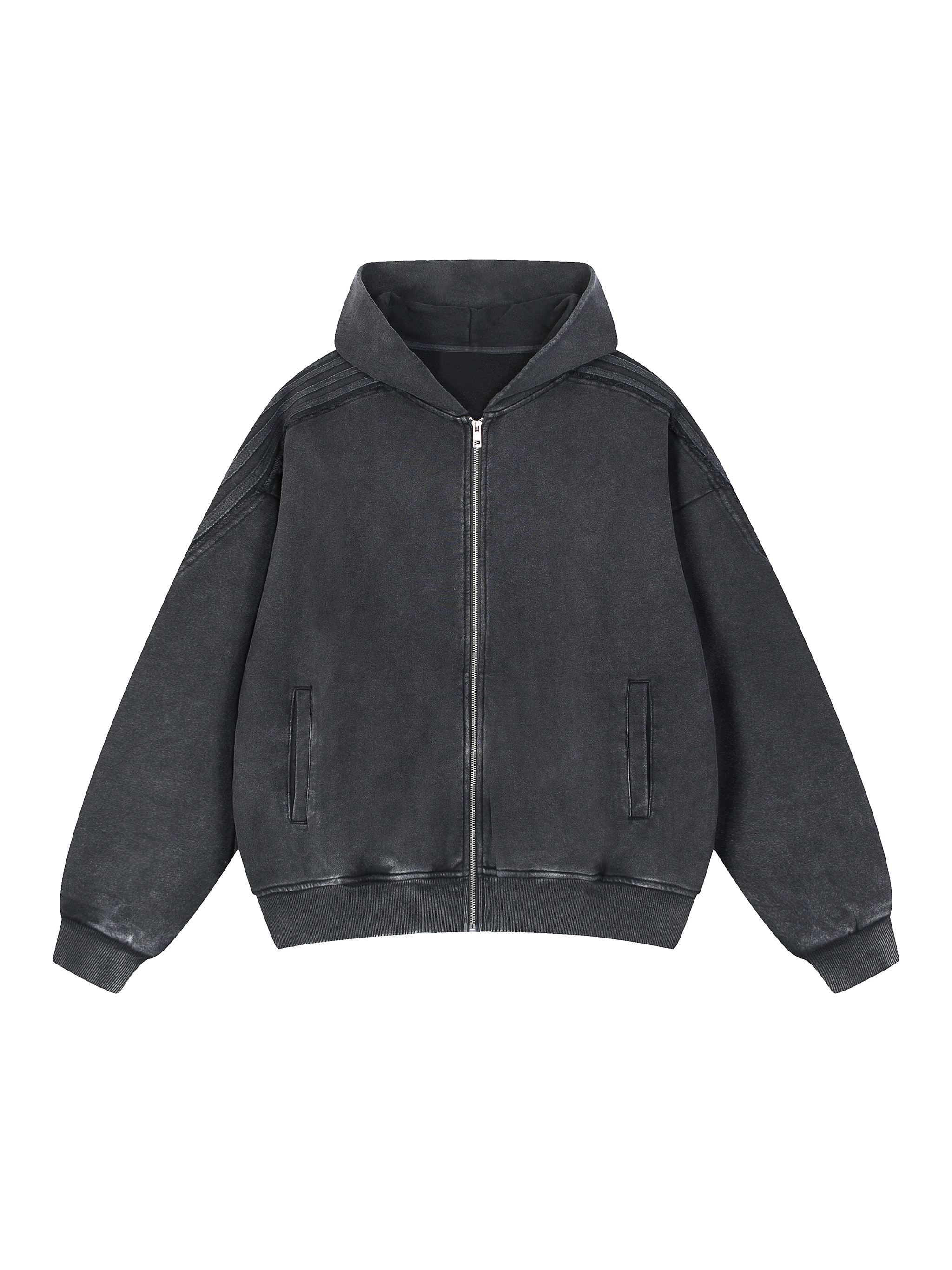 Snow Washed Raw Edge Zip Hoodie — Black