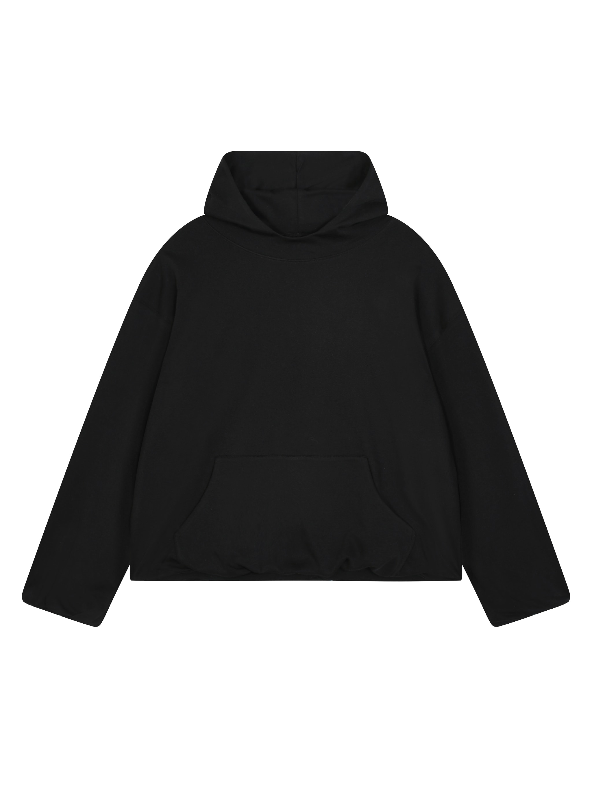 Boxy Gather-Hem Hoodie — Black