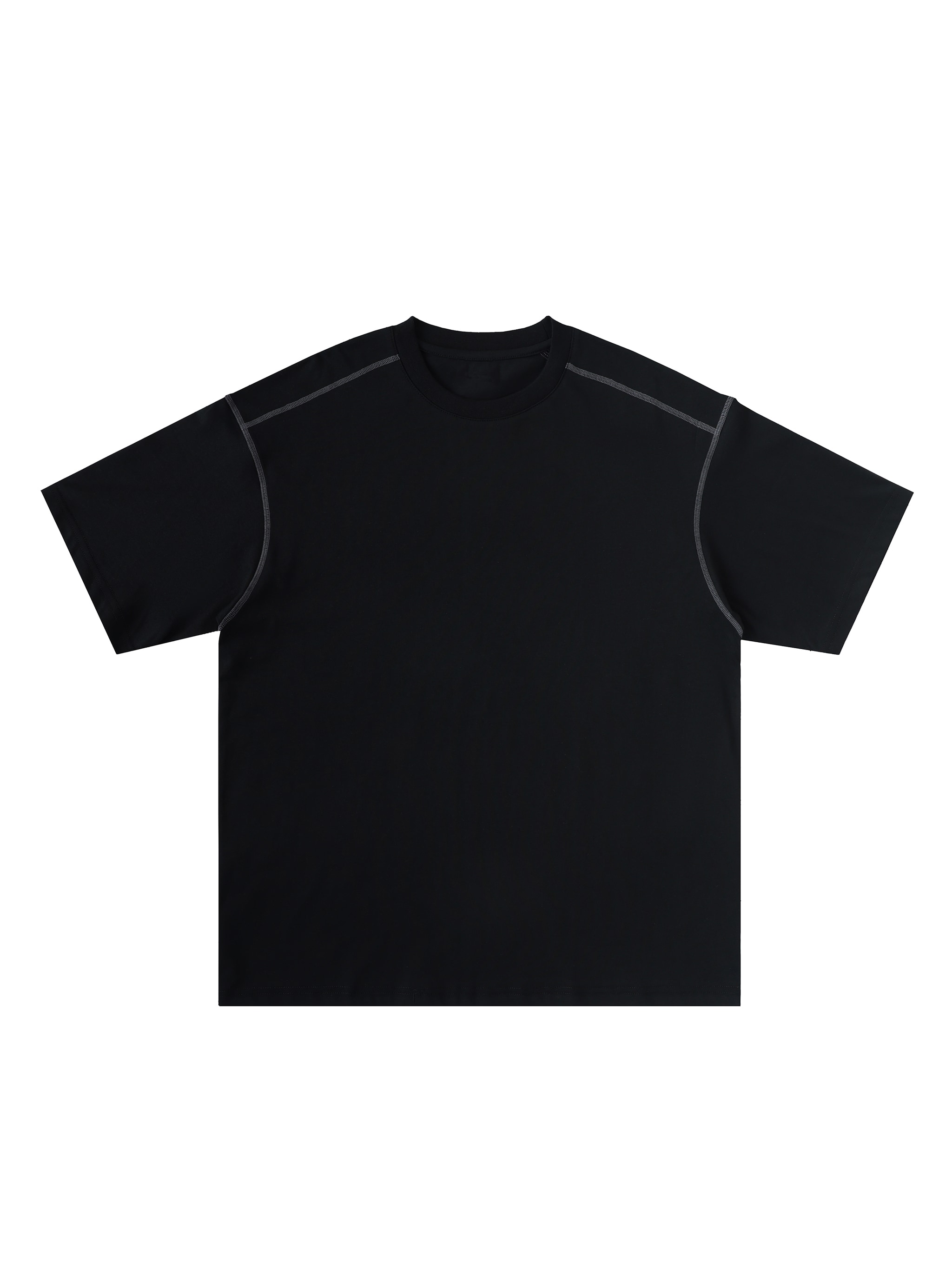 Oversized Contrast-Stitched Cotton Tee — Black