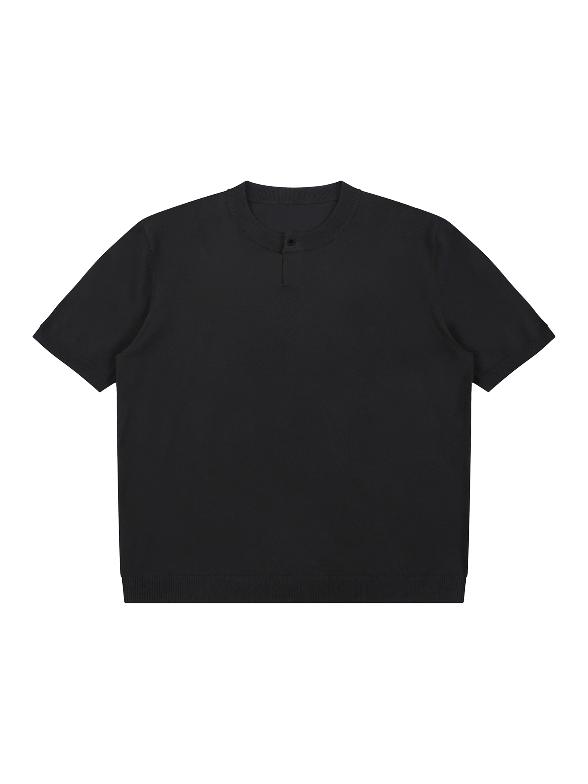 Cotton Knit Henley T-Shirt — Black
