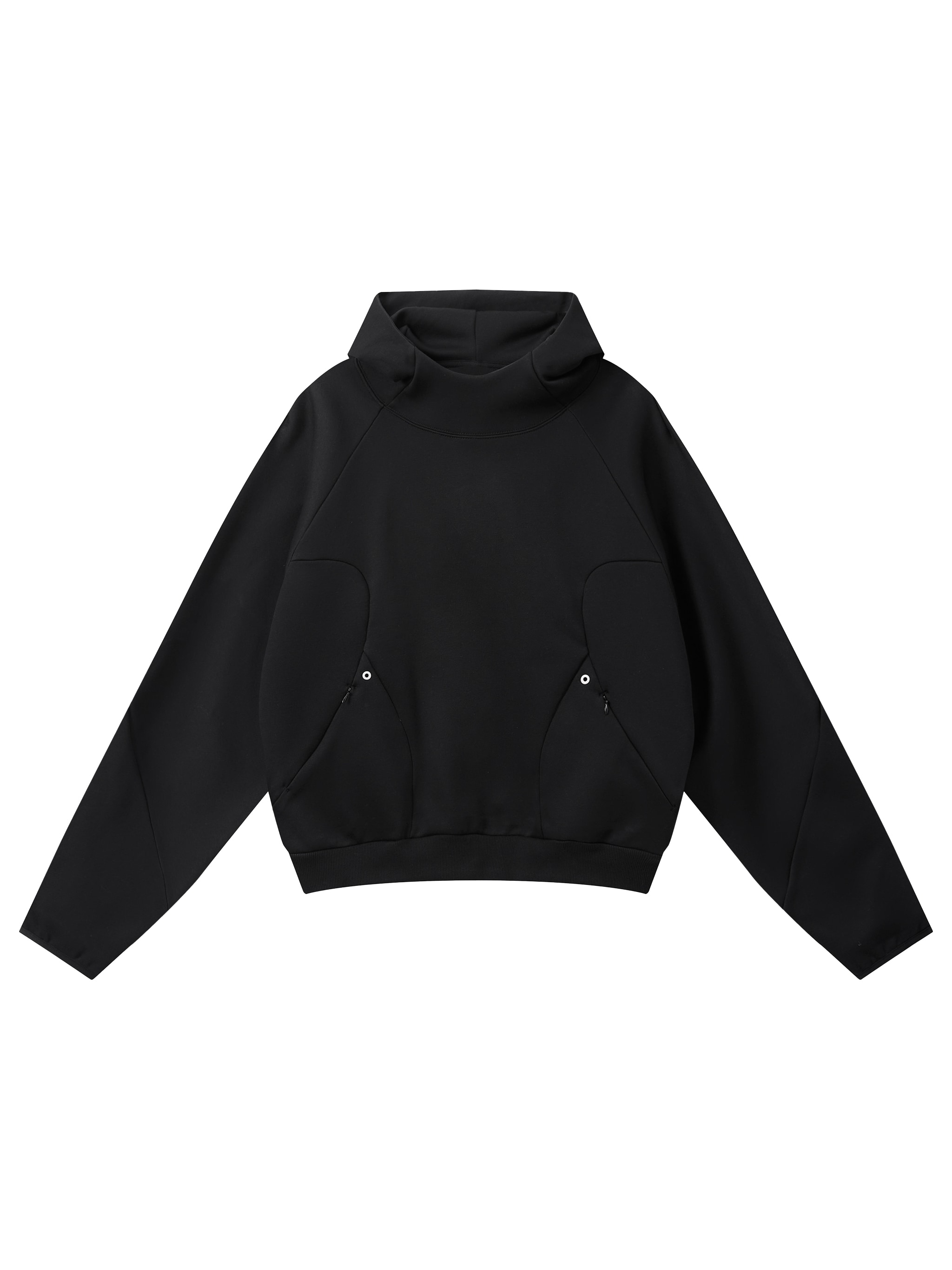 Curved Panel Raglan Hoodie — Black