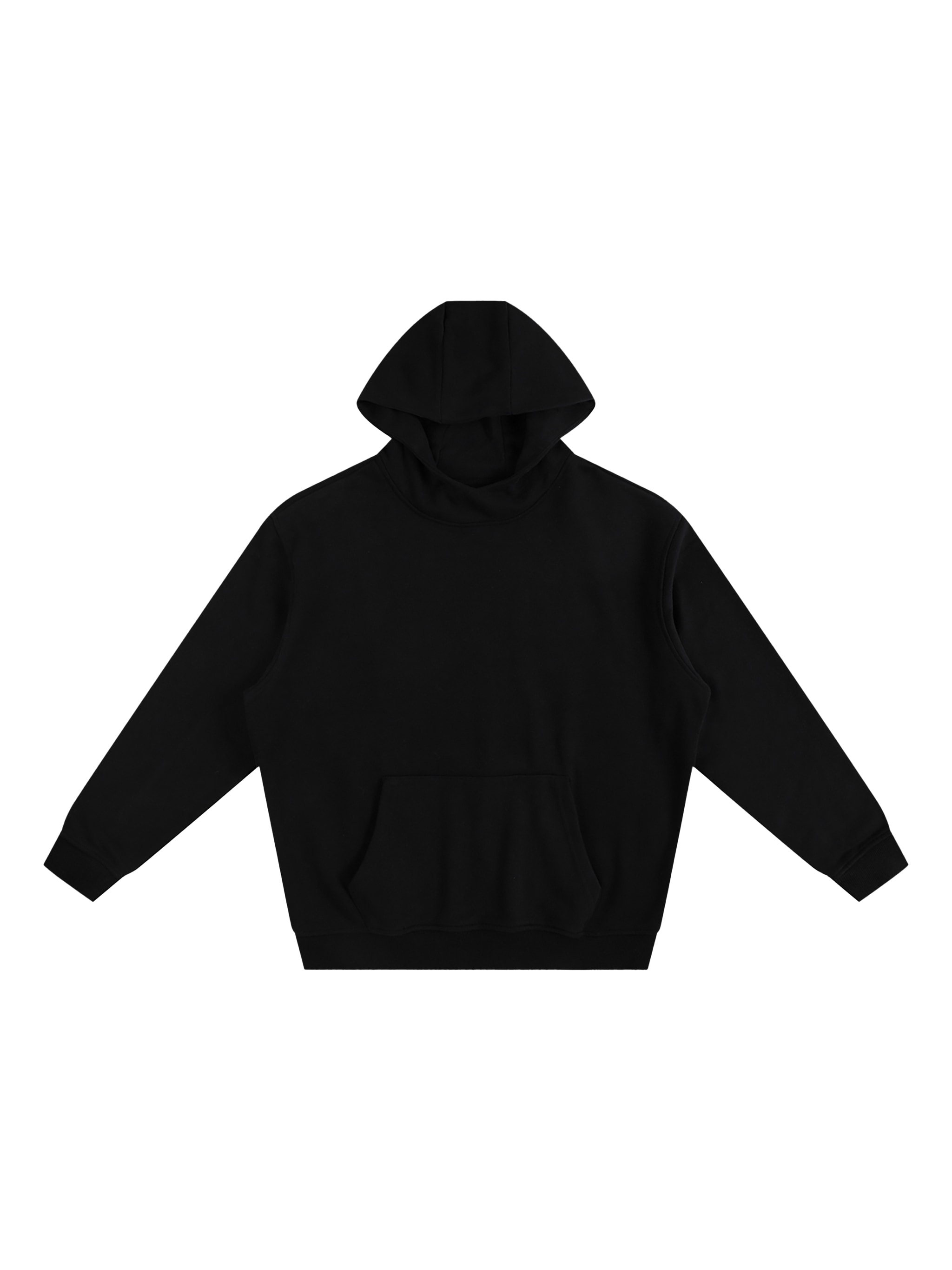 High-Neck Fleece Hoodie — Black