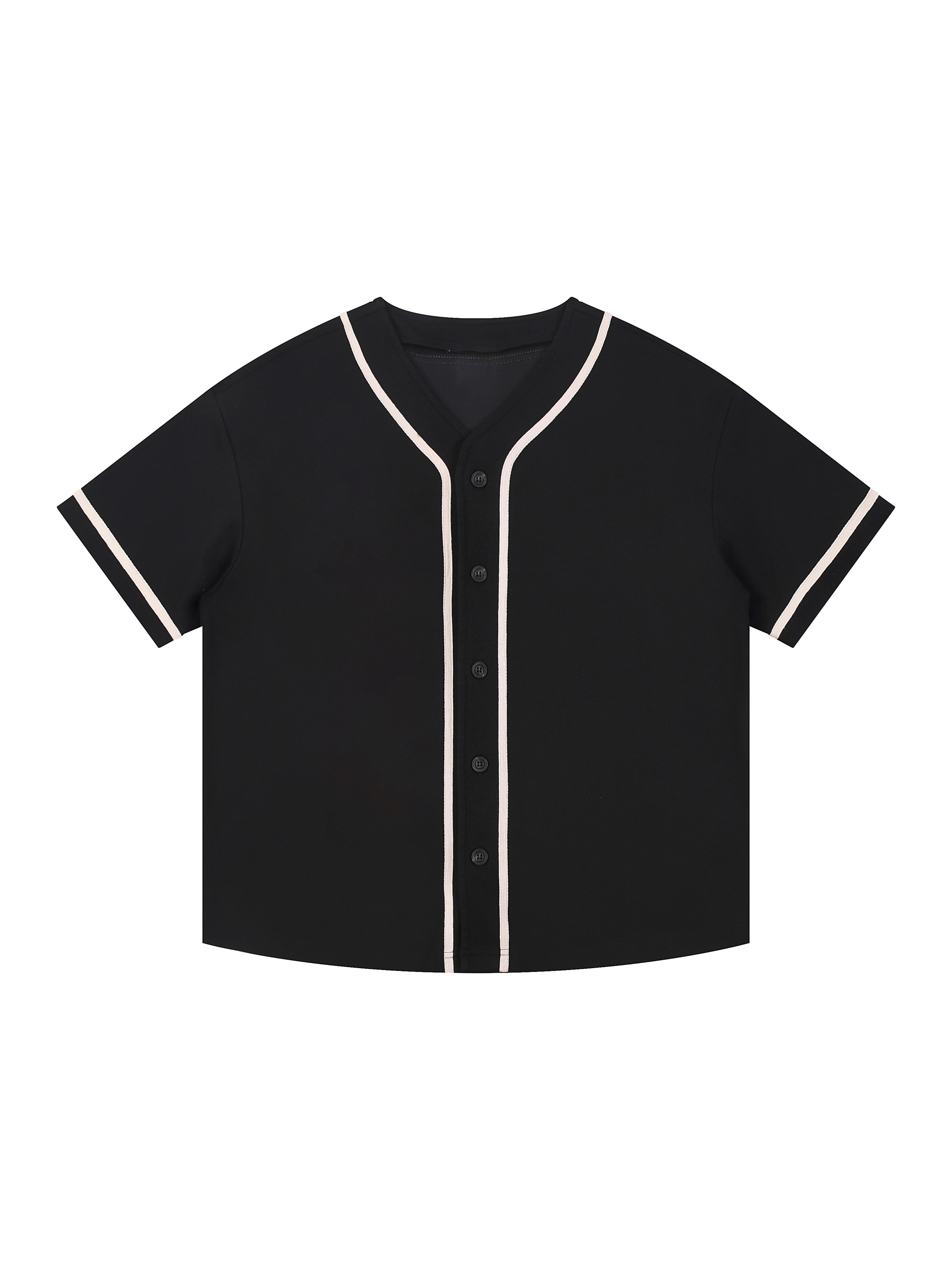 Contrast Piped Button-Up Jersey — Black